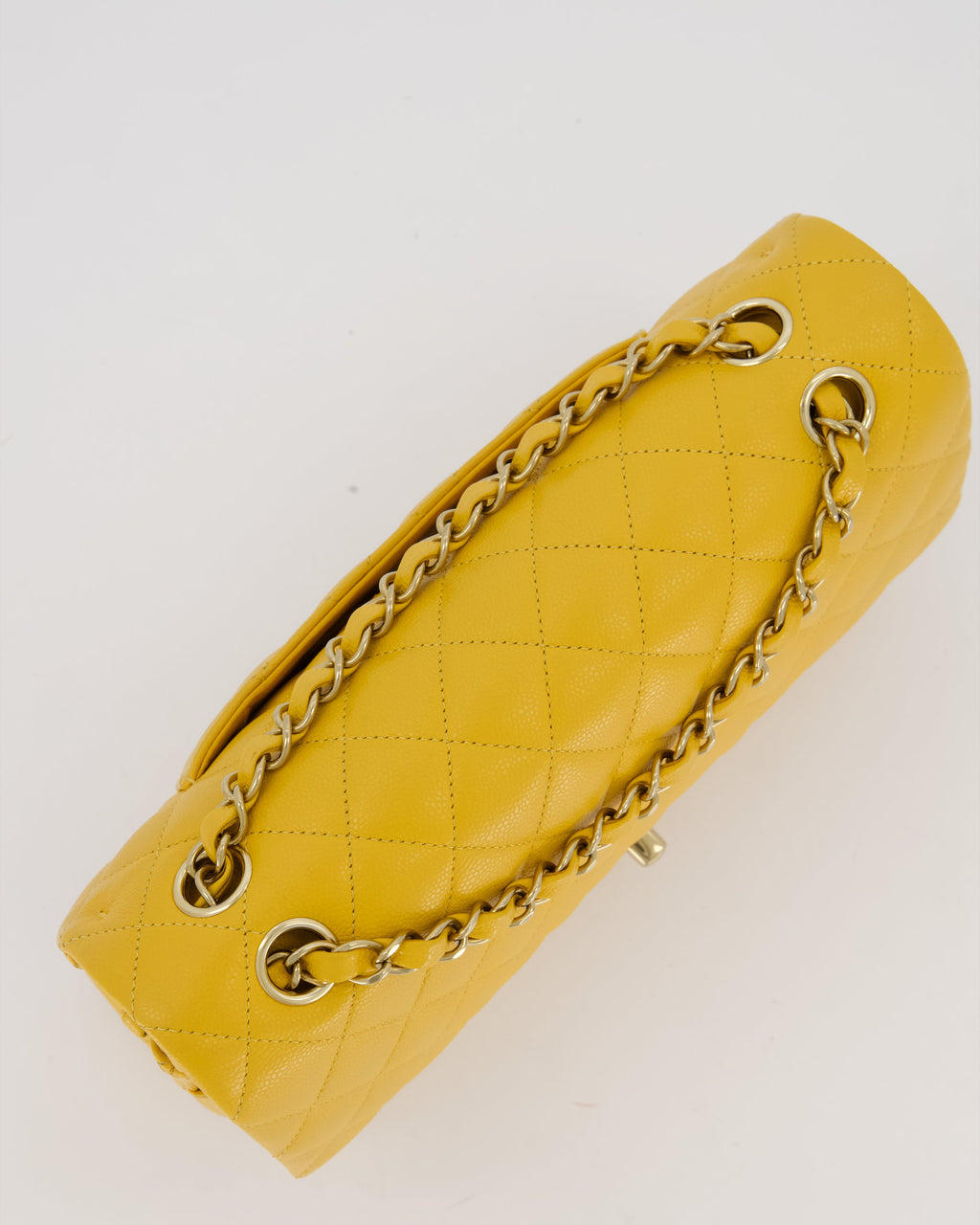 Chanel Amber Yellow Medium Classic Double Flap Bag in Caviar Leather with Champagne Gold Hardware