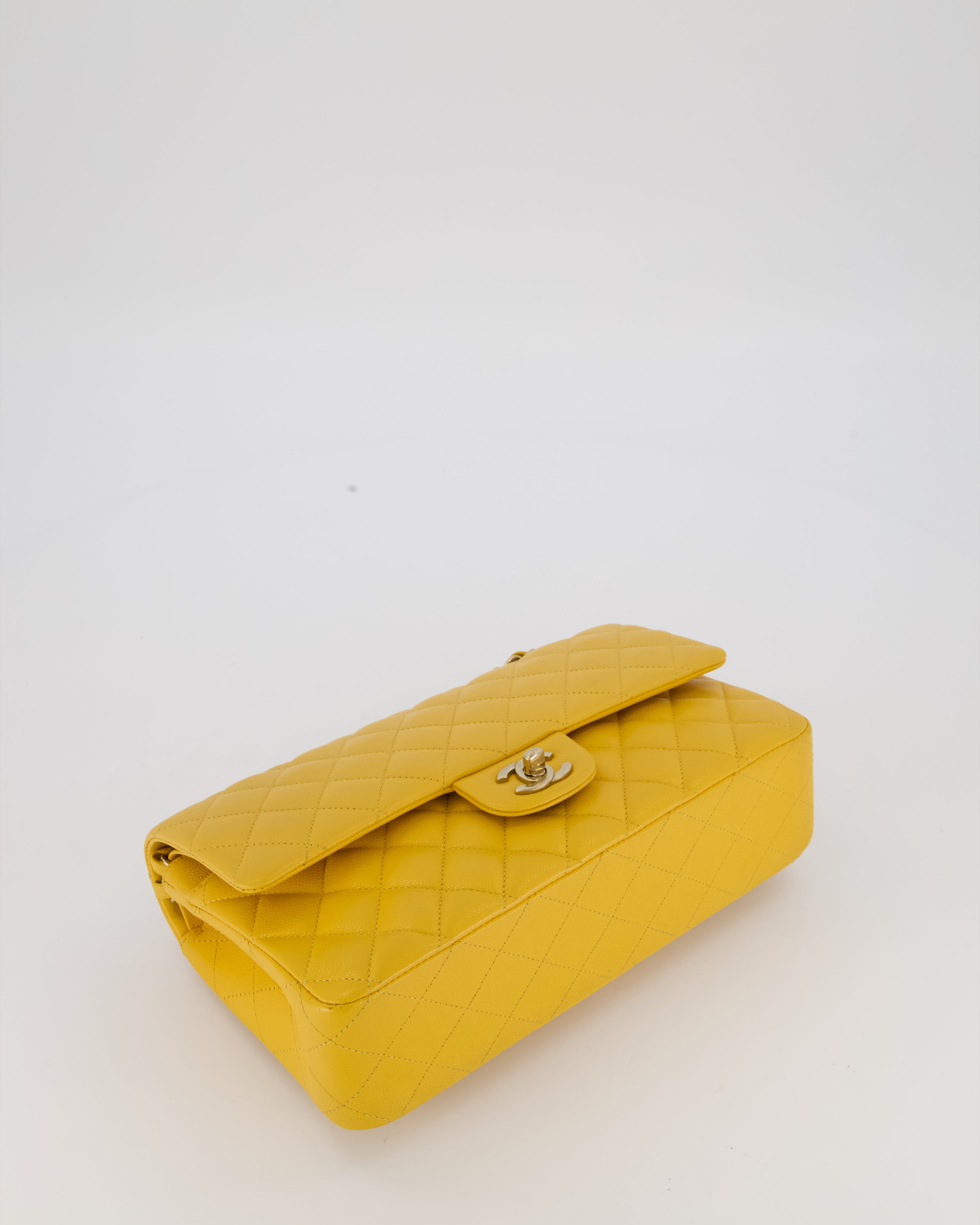 Chanel Amber Yellow Medium Classic Double Flap Bag in Caviar Leather with Champagne Gold Hardware