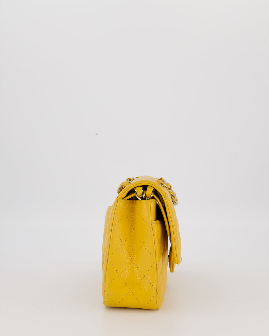Chanel Amber Yellow Medium Classic Double Flap Bag in Caviar Leather with Champagne Gold Hardware