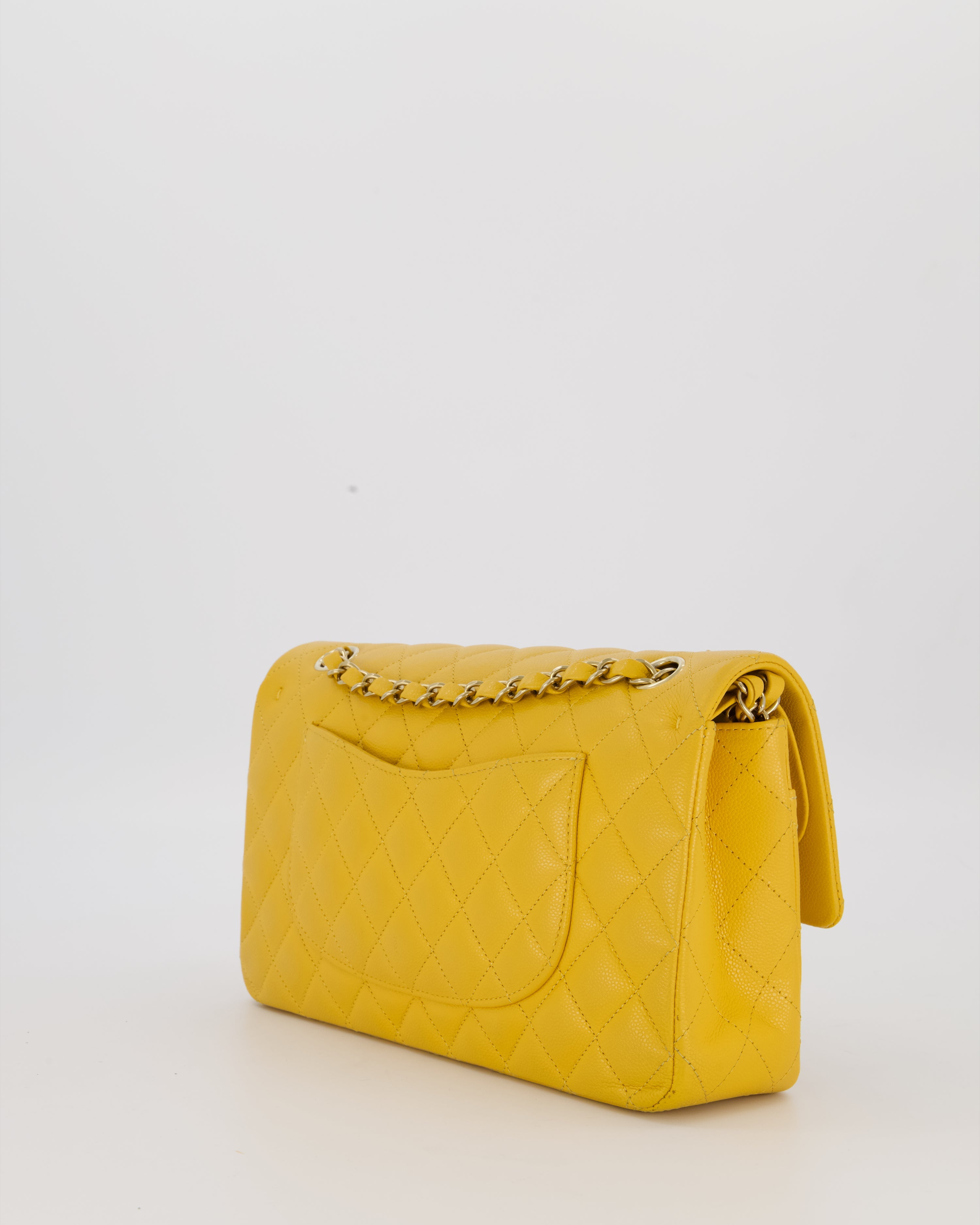 Chanel Amber Yellow Medium Classic Double Flap Bag in Caviar Leather with Champagne Gold Hardware