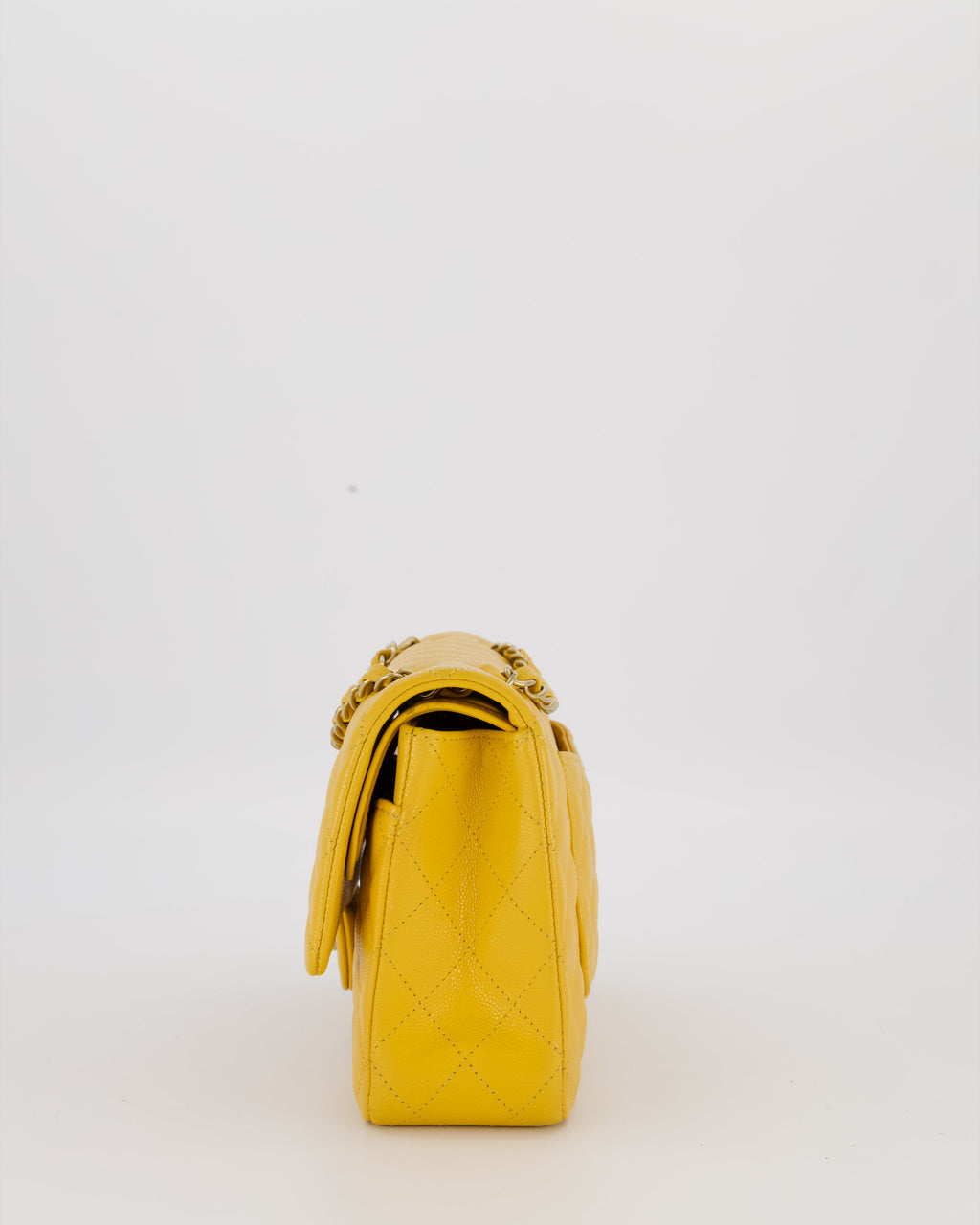 Chanel Amber Yellow Medium Classic Double Flap Bag in Caviar Leather with Champagne Gold Hardware