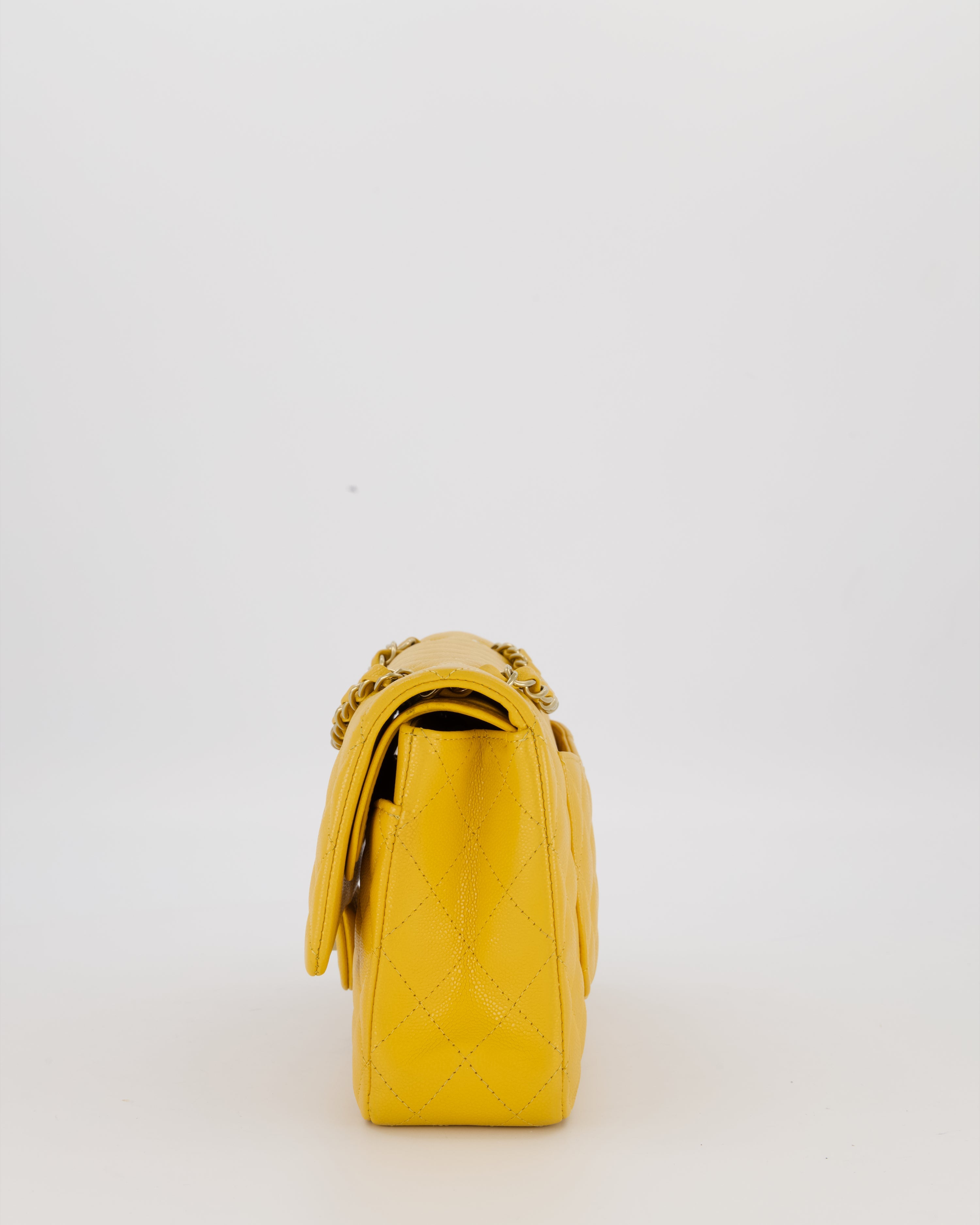 Chanel Amber Yellow Medium Classic Double Flap Bag in Caviar Leather with Champagne Gold Hardware