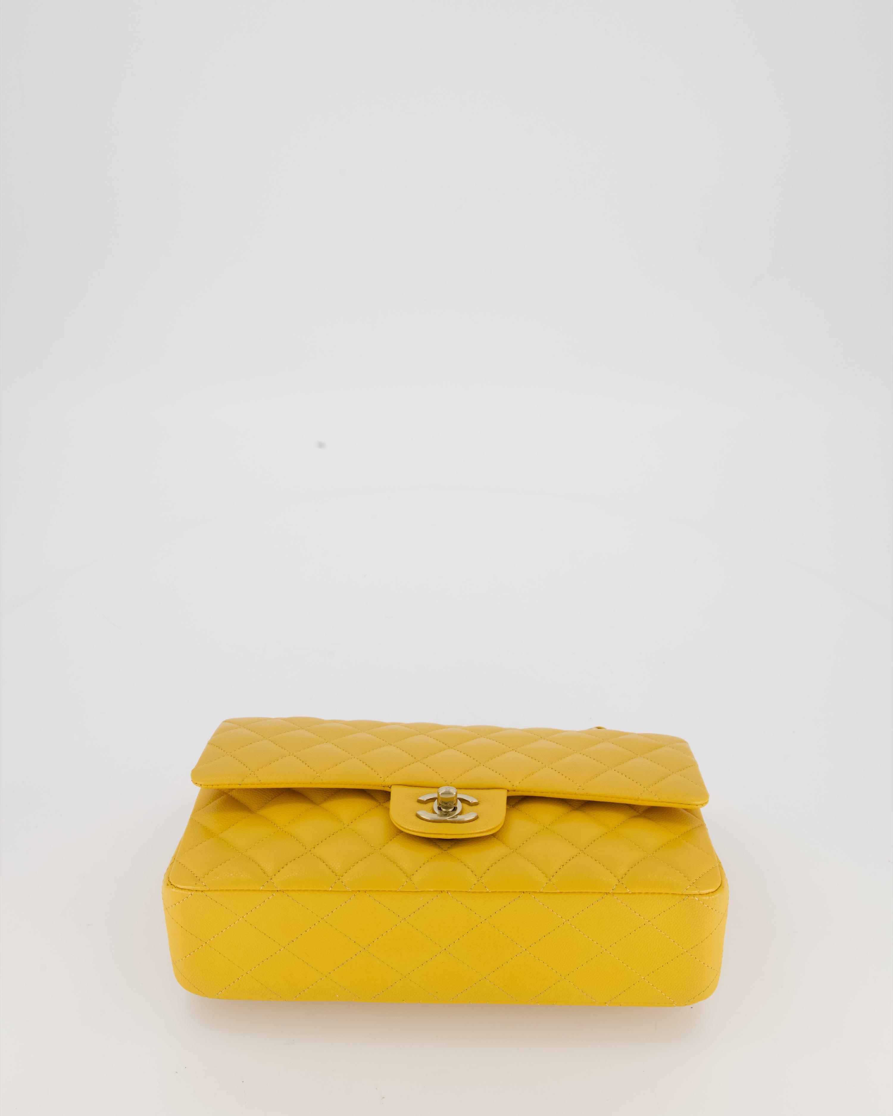 Chanel Amber Yellow Medium Classic Double Flap Bag in Caviar Leather with Champagne Gold Hardware