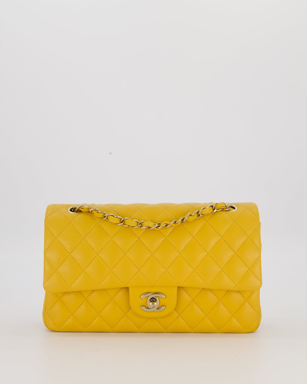 Chanel Amber Yellow Medium Classic Double Flap Bag in Caviar Leather with Champagne Gold Hardware