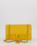 Chanel Amber Yellow Medium Classic Double Flap Bag in Caviar Leather with Champagne Gold Hardware