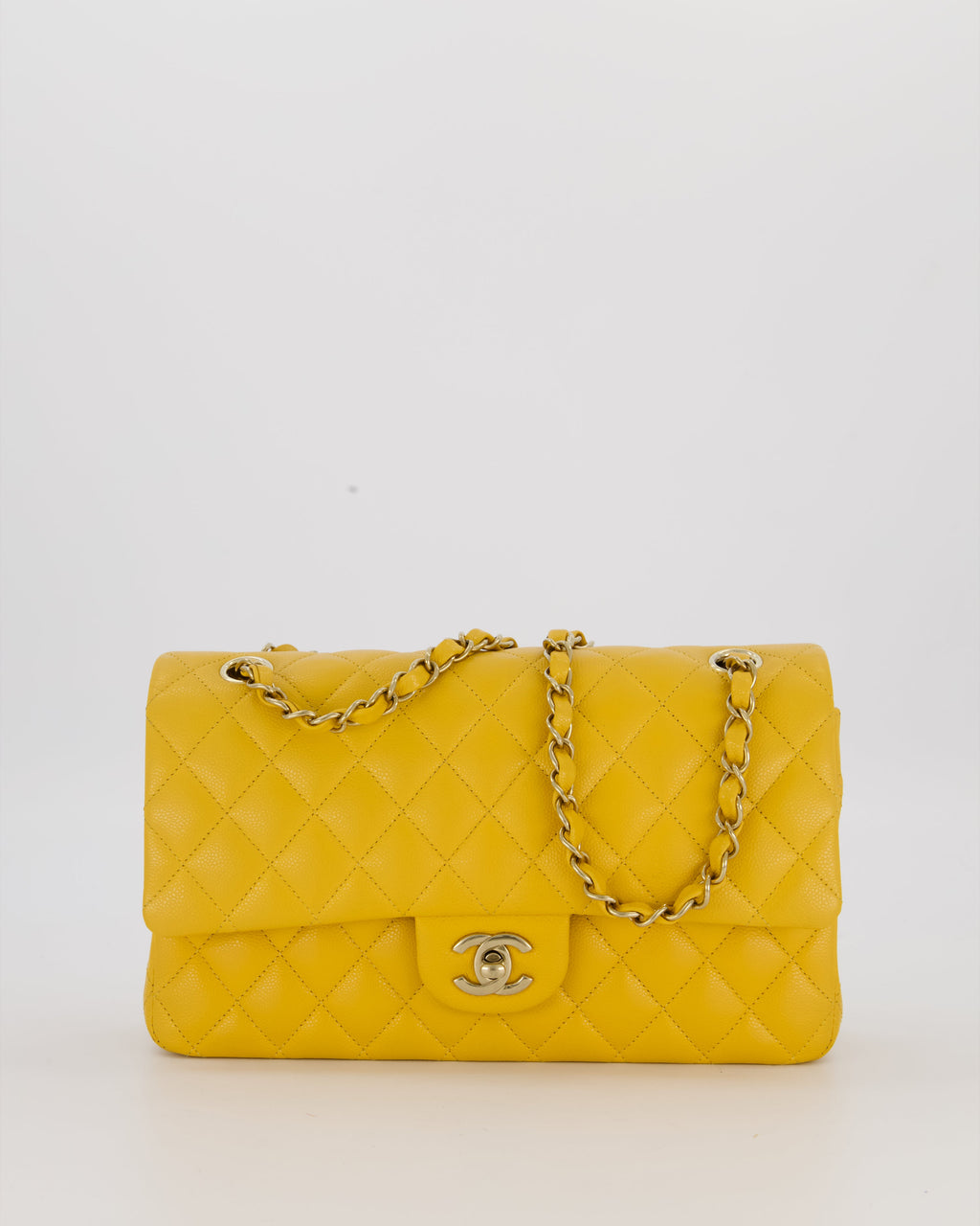 Chanel Amber Yellow Medium Classic Double Flap Bag in Caviar Leather with Champagne Gold Hardware