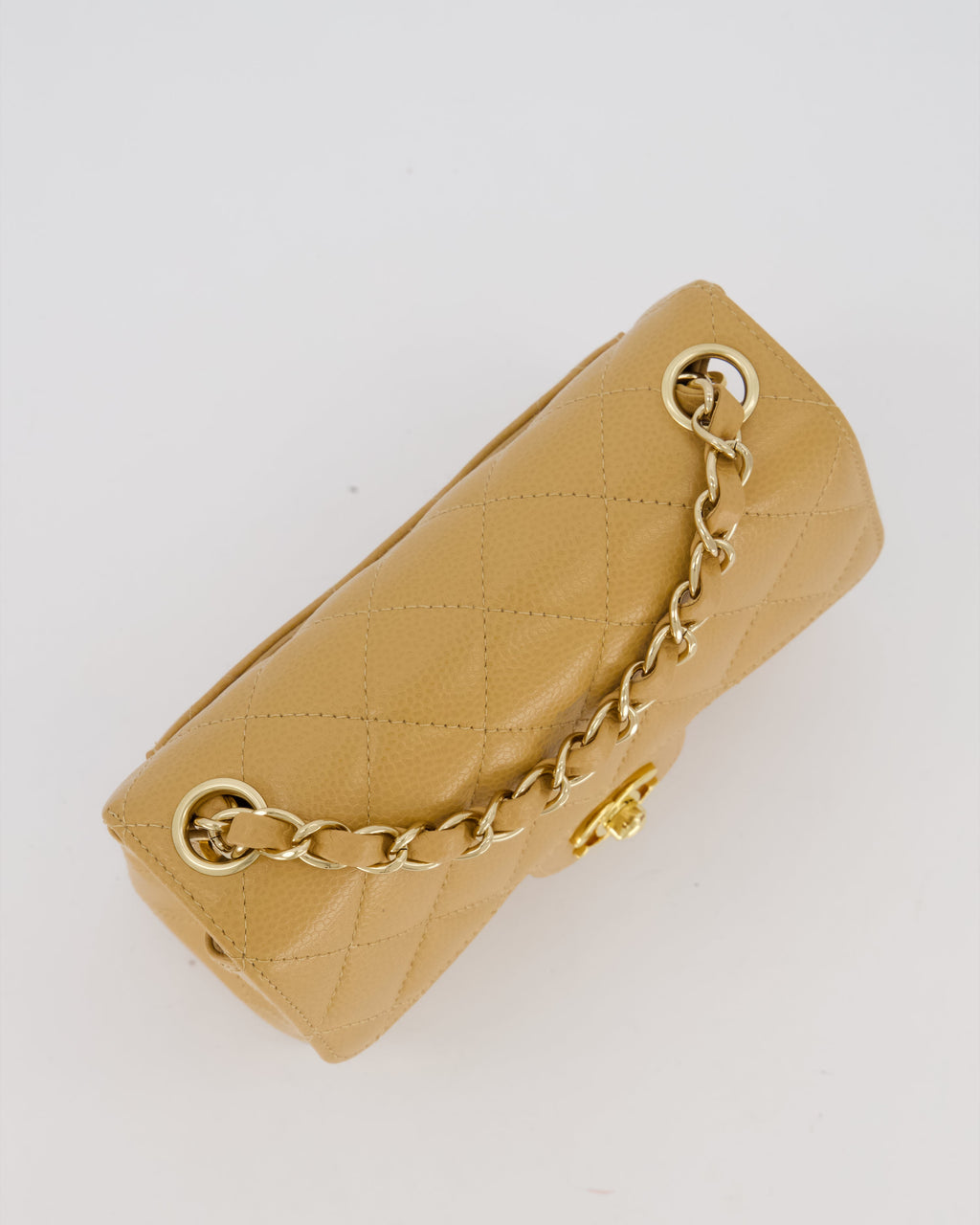 Chanel Vintage Mini Square Single Flap Bag In Caramel Caviar Leather With 24K Gold Hardware