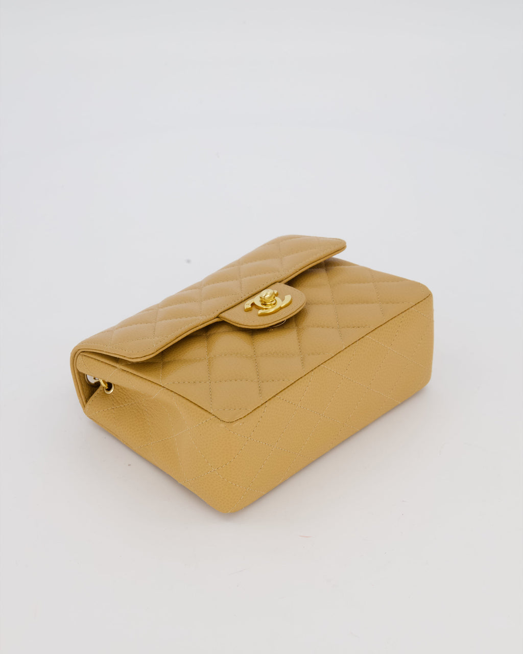 Chanel Vintage Mini Square Single Flap Bag In Caramel Caviar Leather With 24K Gold Hardware