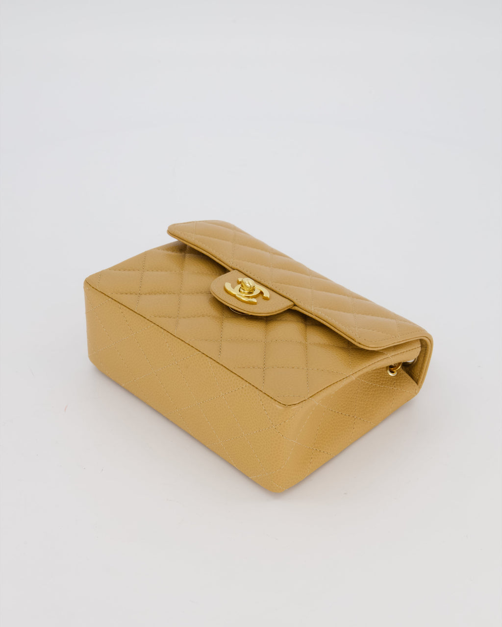 Chanel Vintage Mini Square Single Flap Bag In Caramel Caviar Leather With 24K Gold Hardware