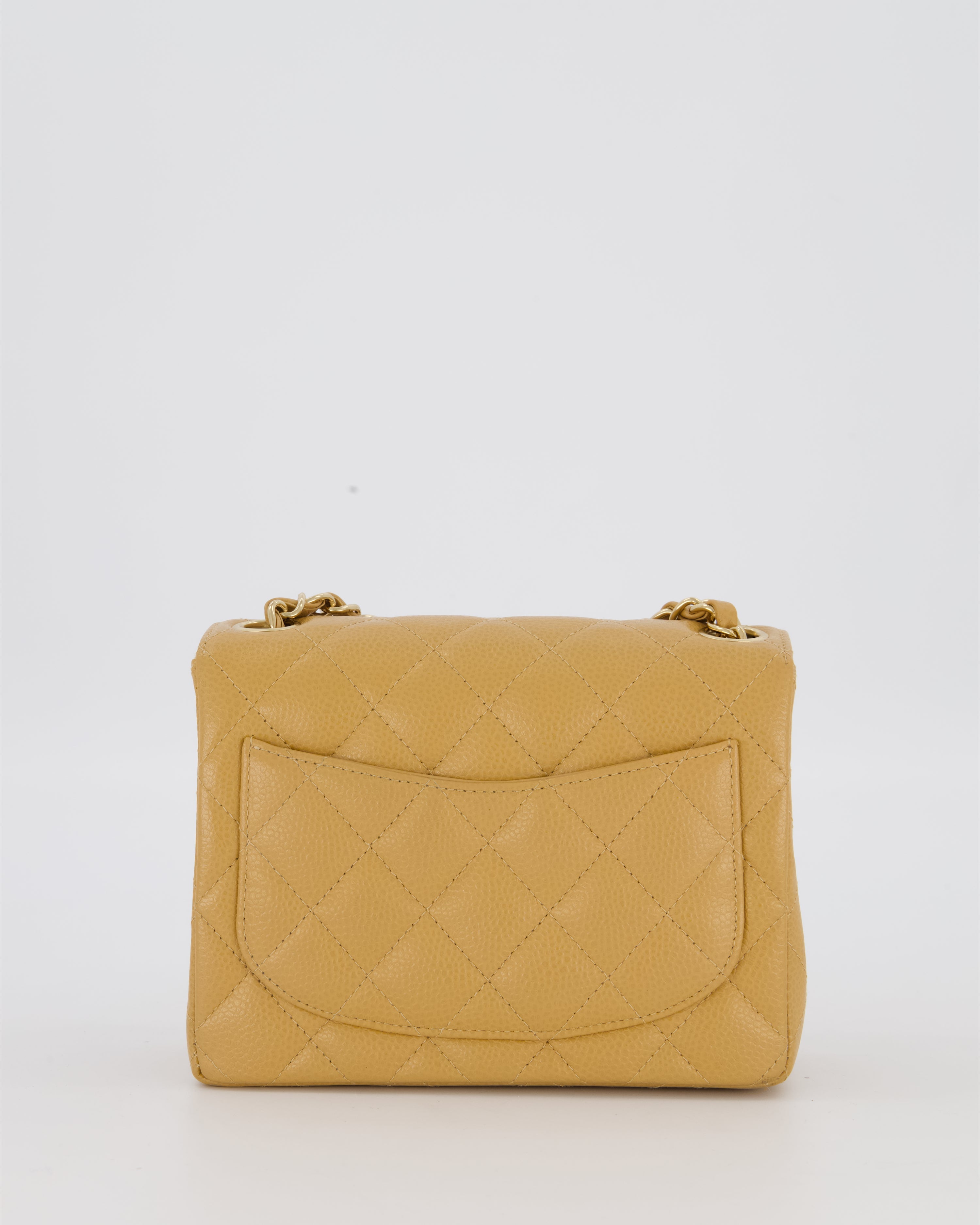 Chanel Vintage Mini Square Single Flap Bag In Caramel Caviar Leather With 24K Gold Hardware