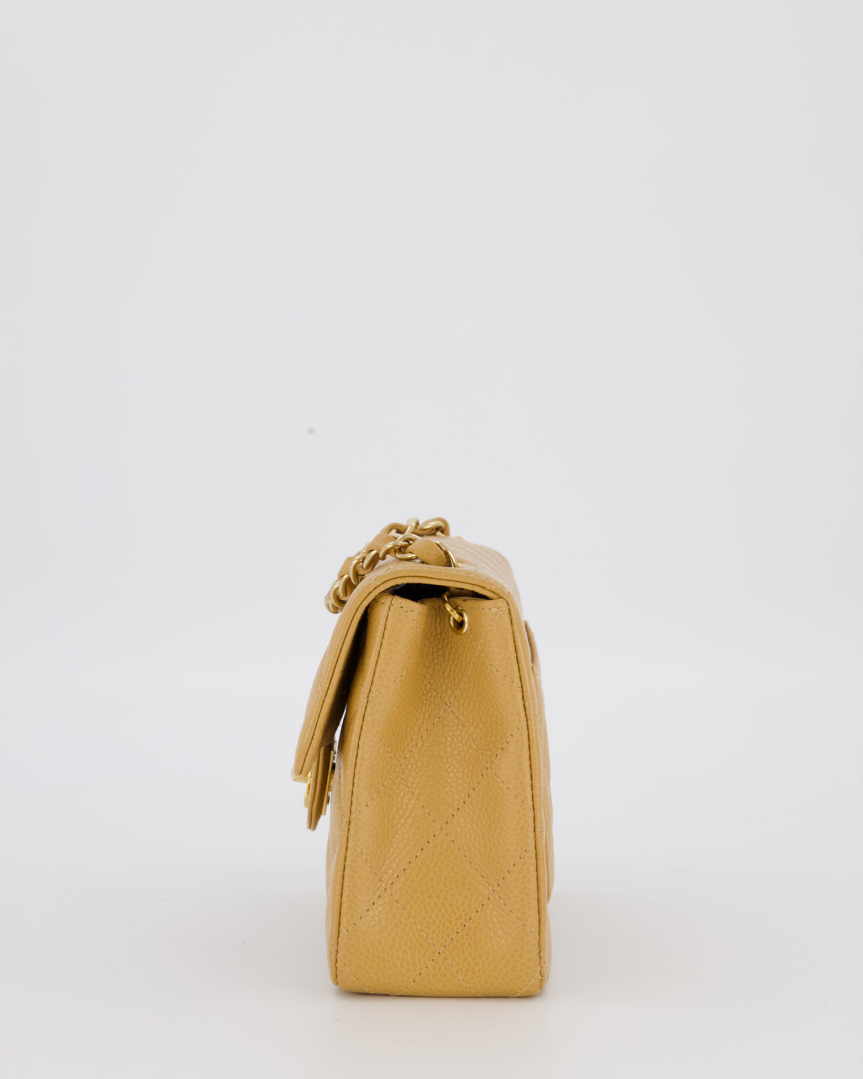 Chanel Vintage Mini Square Single Flap Bag In Caramel Caviar Leather With 24K Gold Hardware