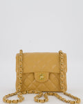 Chanel Vintage Mini Square Single Flap Bag In Caramel Caviar Leather With 24K Gold Hardware