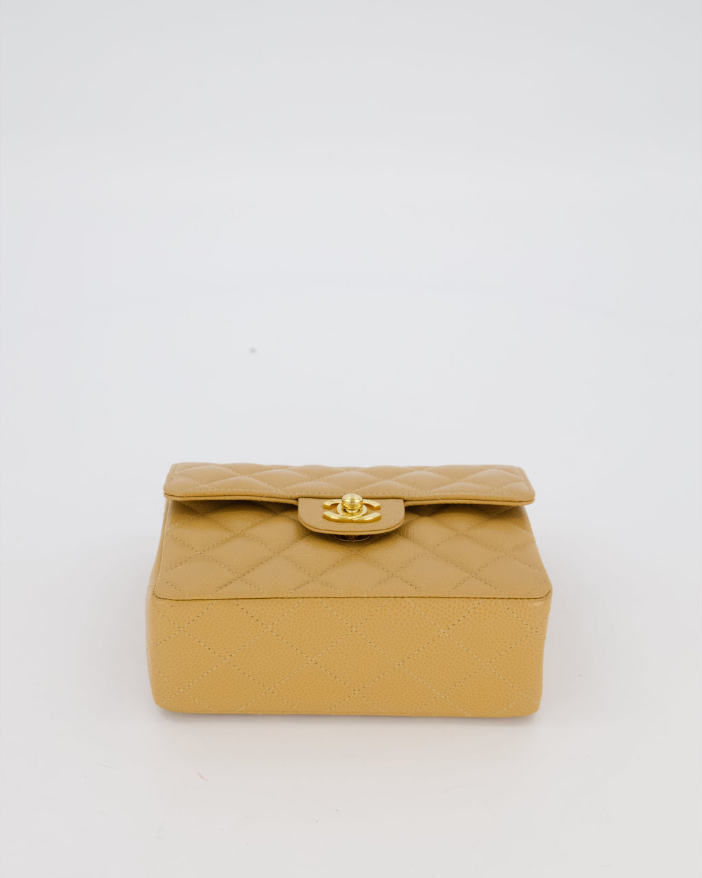 Chanel Vintage Mini Square Single Flap Bag In Caramel Caviar Leather With 24K Gold Hardware