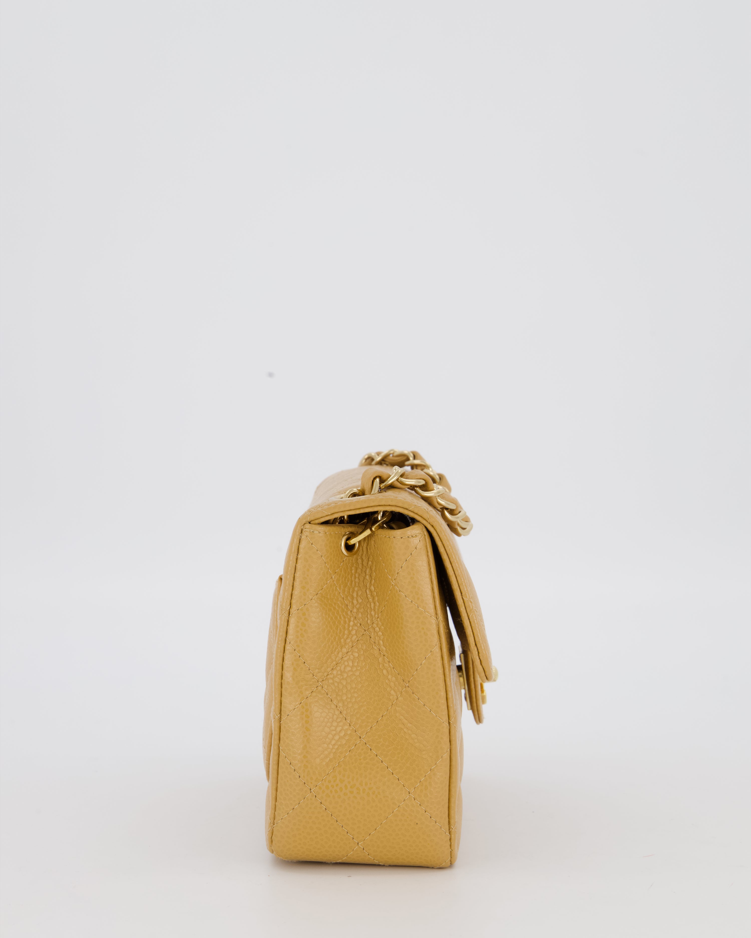Chanel Vintage Mini Square Single Flap Bag In Caramel Caviar Leather With 24K Gold Hardware