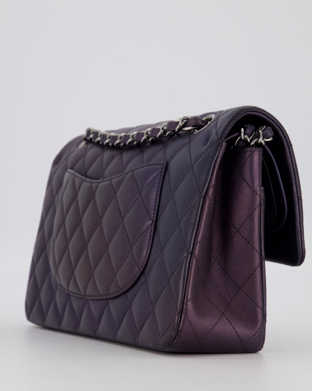 Chanel Purple Iridescent Medium Classic Double Flap Bag in Lambskin Leather with Ruthenium Hardware