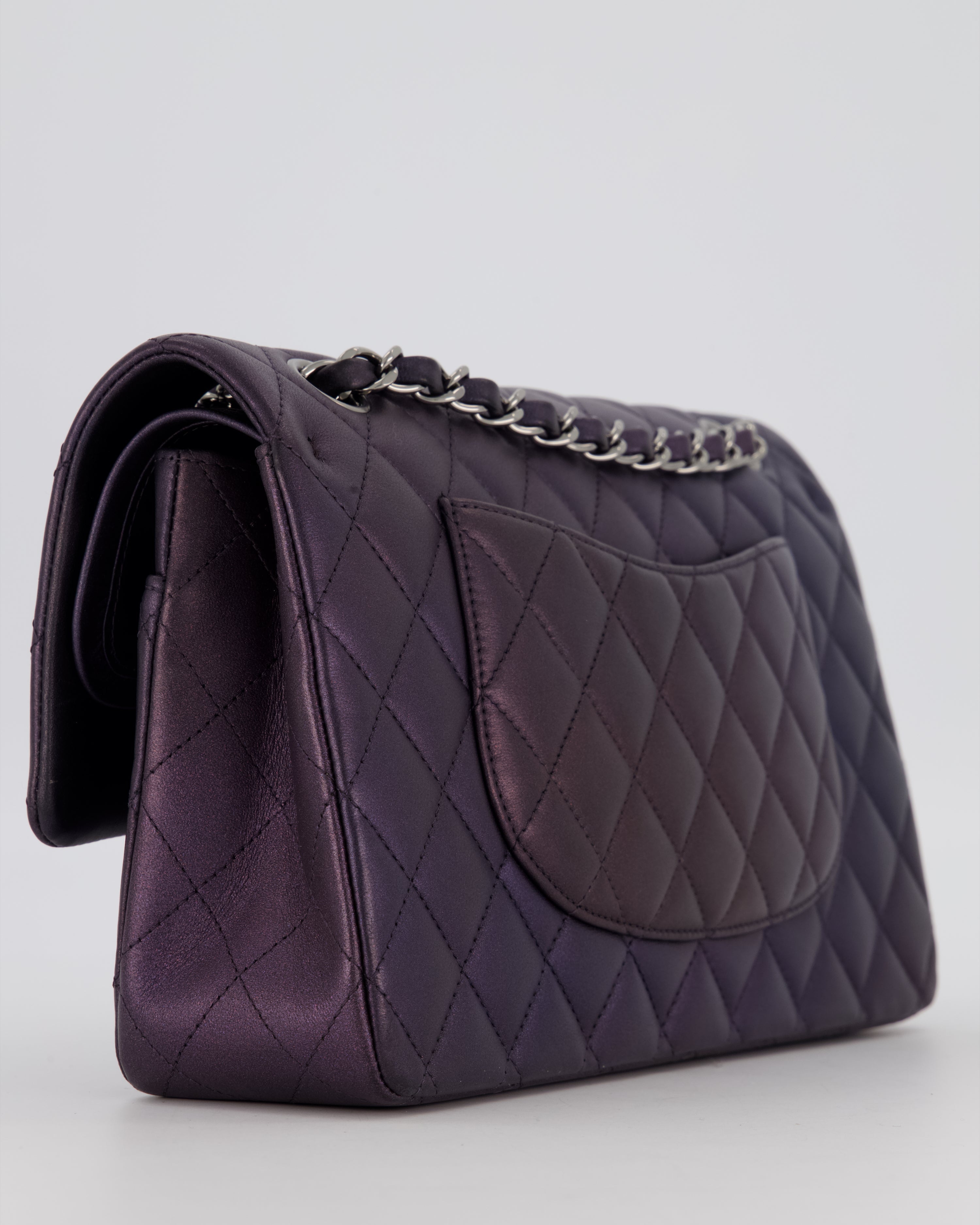 Chanel Purple Iridescent Medium Classic Double Flap Bag in Lambskin Leather with Ruthenium Hardware