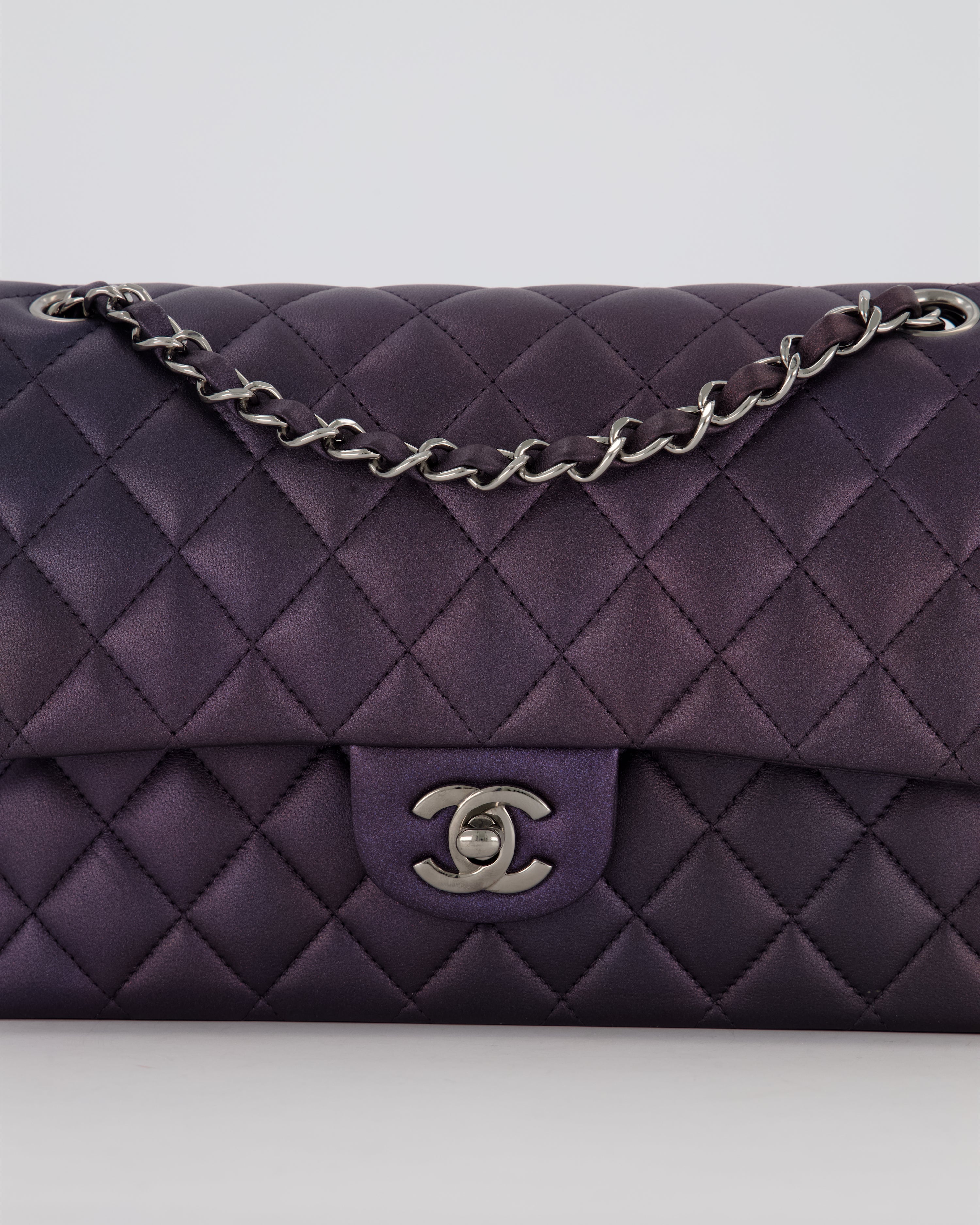 Chanel Purple Iridescent Medium Classic Double Flap Bag in Lambskin Leather with Ruthenium Hardware