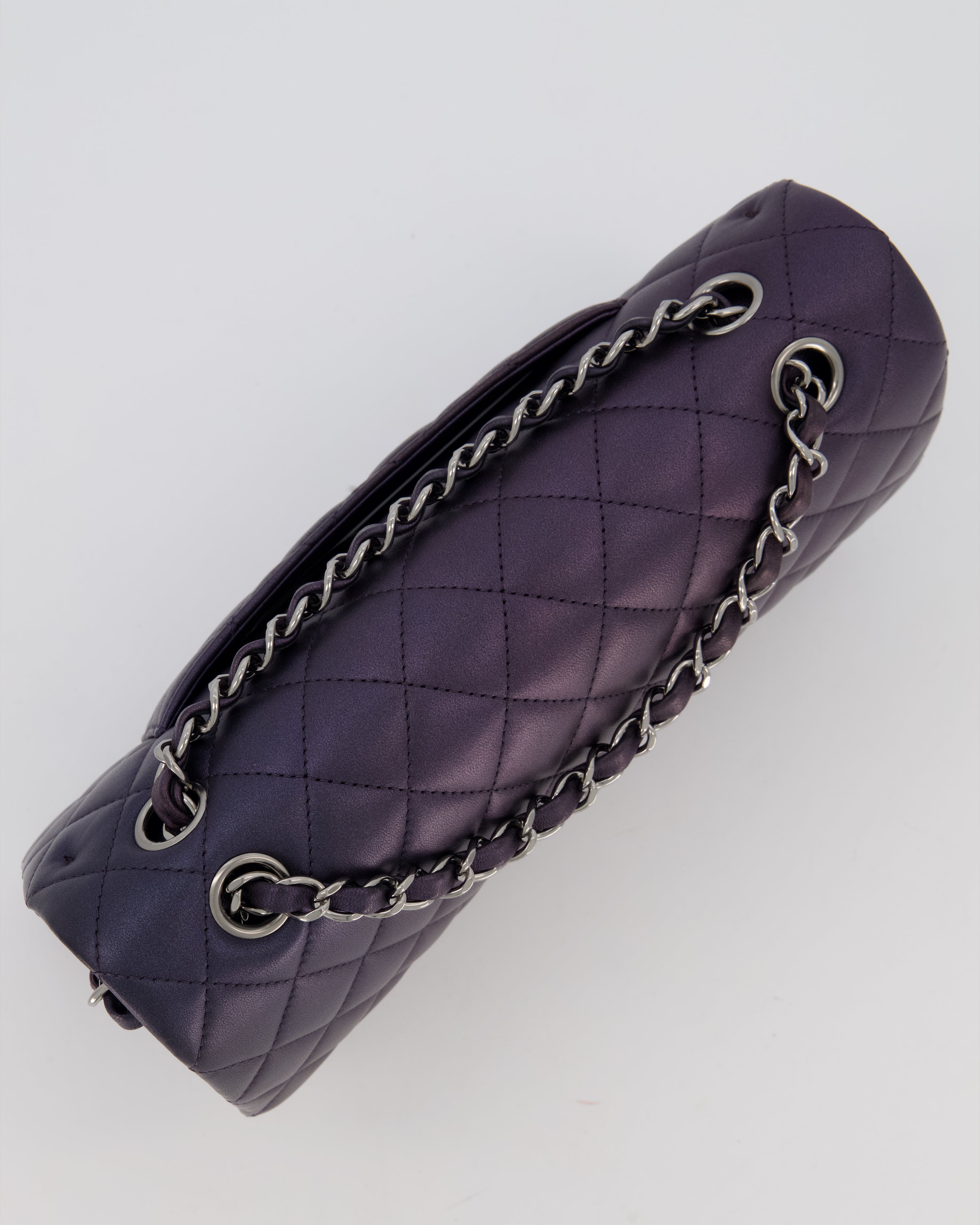 Chanel Purple Iridescent Medium Classic Double Flap Bag in Lambskin Leather with Ruthenium Hardware