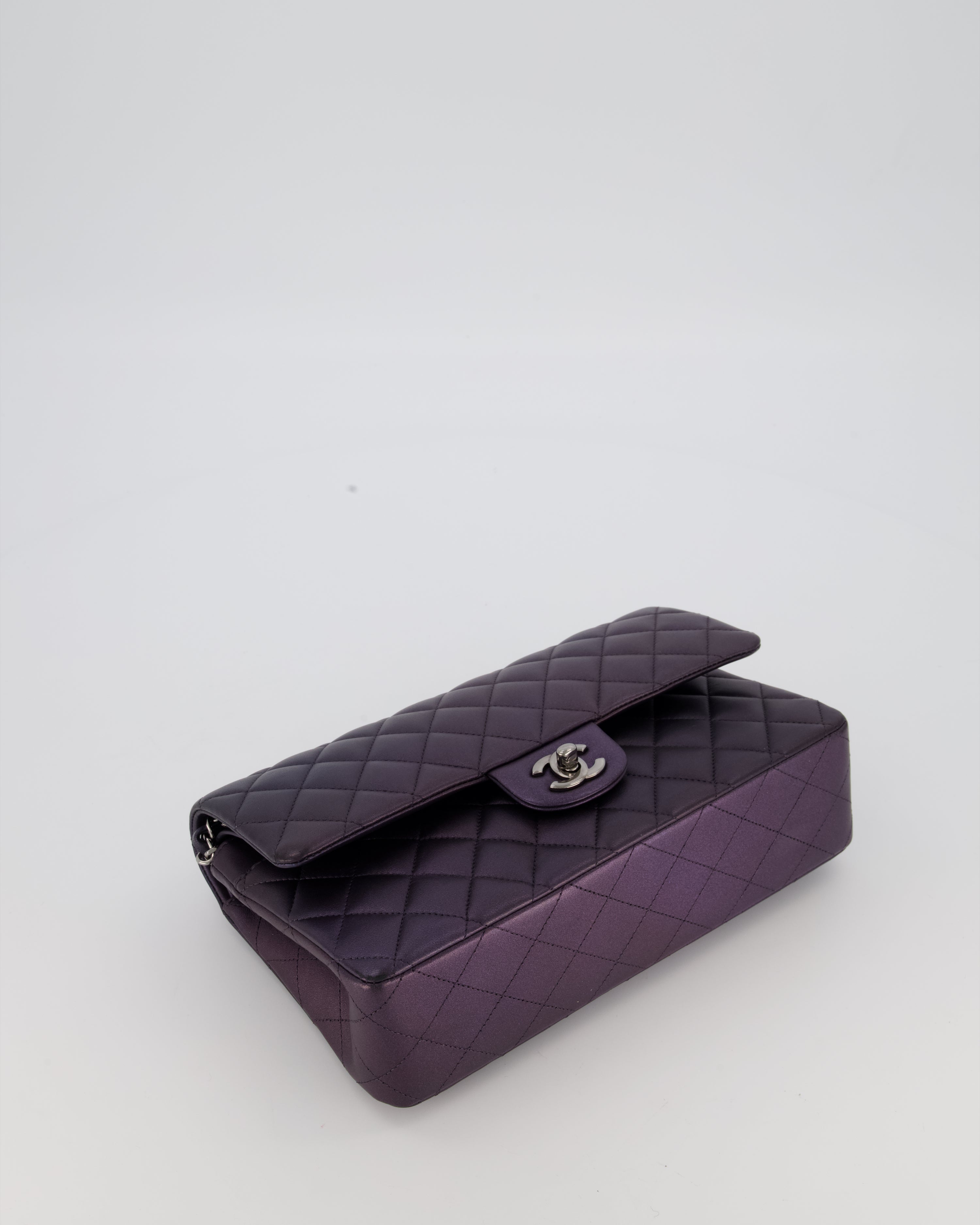 Chanel Purple Iridescent Medium Classic Double Flap Bag in Lambskin Leather with Ruthenium Hardware