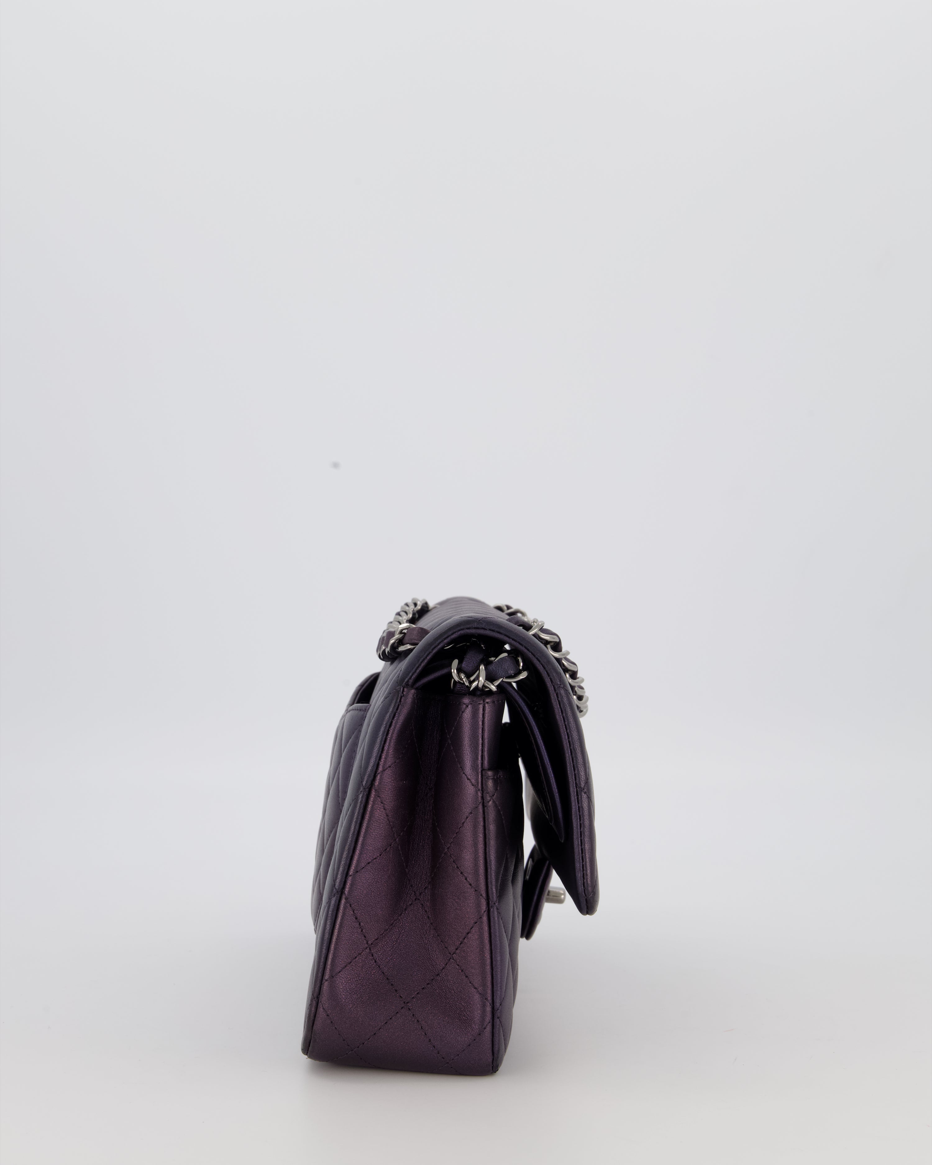 Chanel Purple Iridescent Medium Classic Double Flap Bag in Lambskin Leather with Ruthenium Hardware