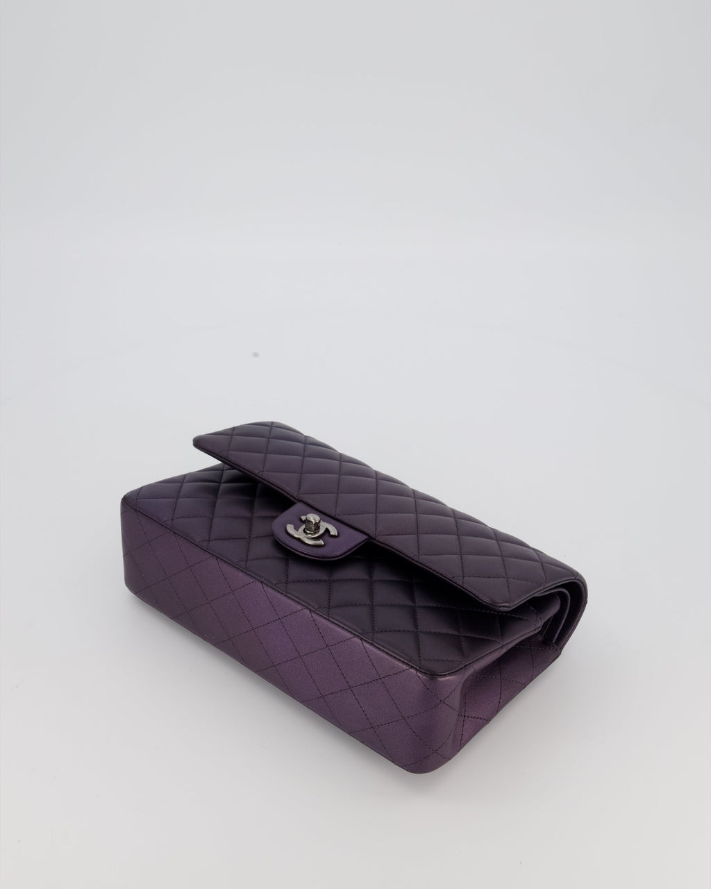 Chanel Purple Iridescent Medium Classic Double Flap Bag in Lambskin Leather with Ruthenium Hardware