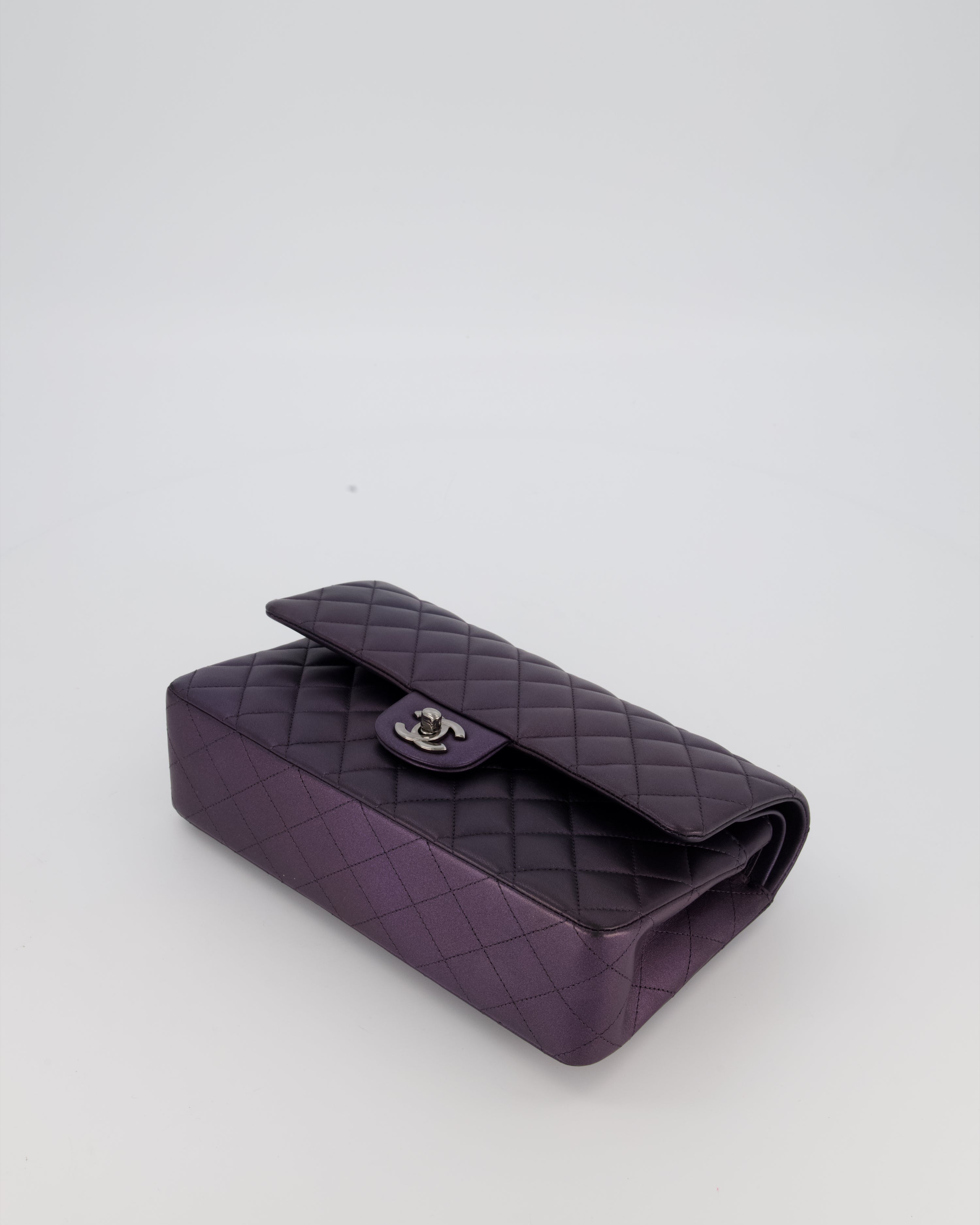 Chanel Purple Iridescent Medium Classic Double Flap Bag in Lambskin Leather with Ruthenium Hardware