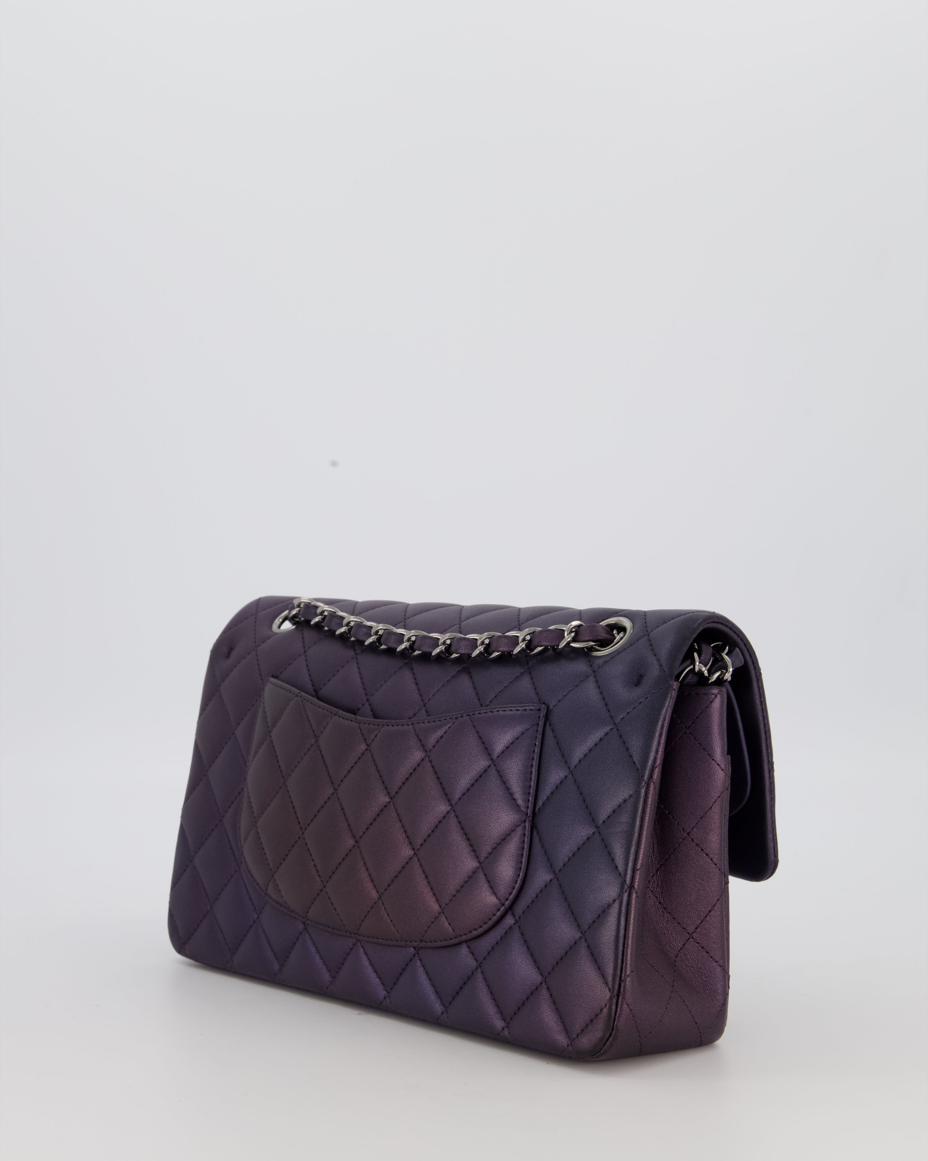 Chanel Purple Iridescent Medium Classic Double Flap Bag in Lambskin Leather with Ruthenium Hardware