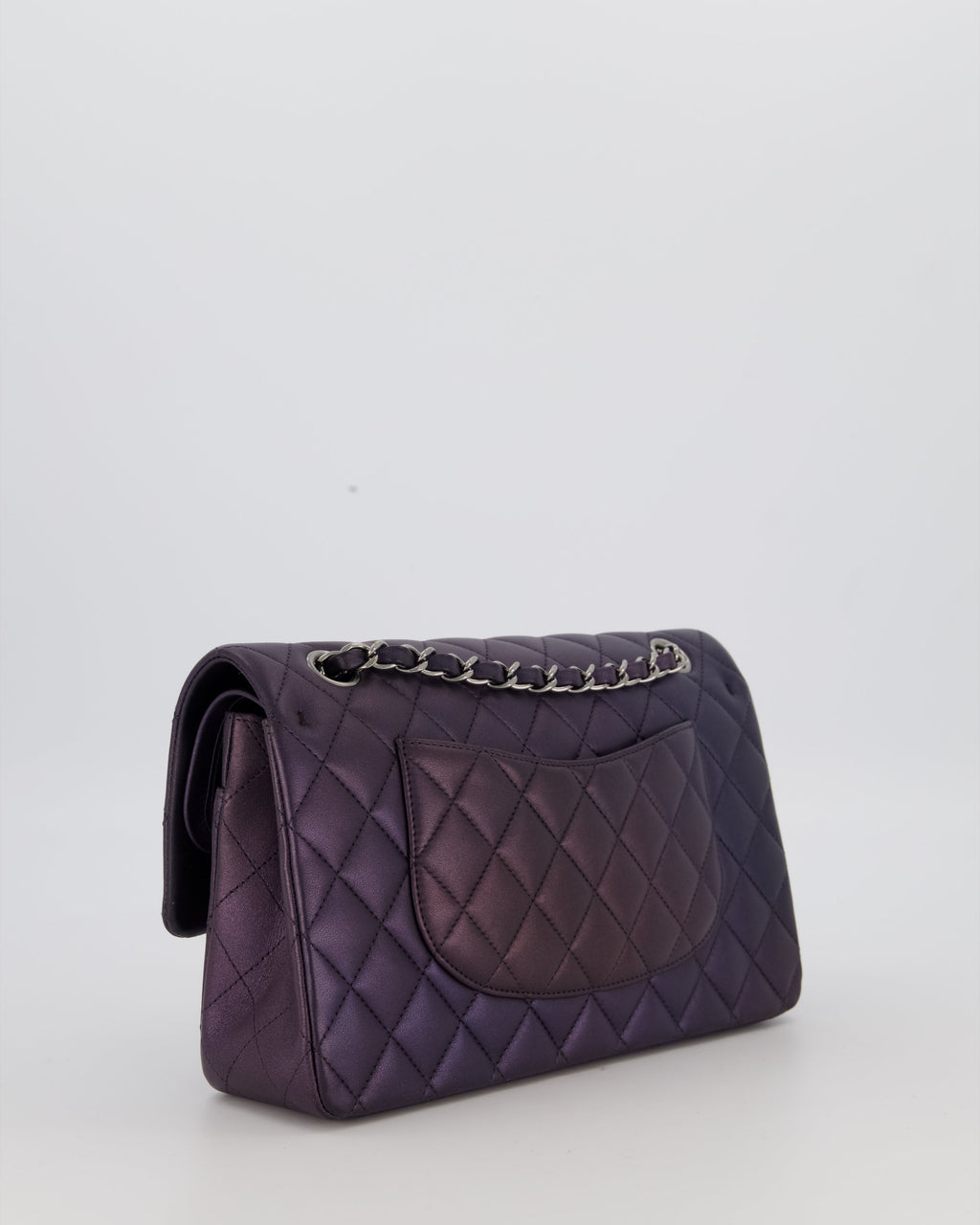 Chanel Purple Iridescent Medium Classic Double Flap Bag in Lambskin Leather with Ruthenium Hardware