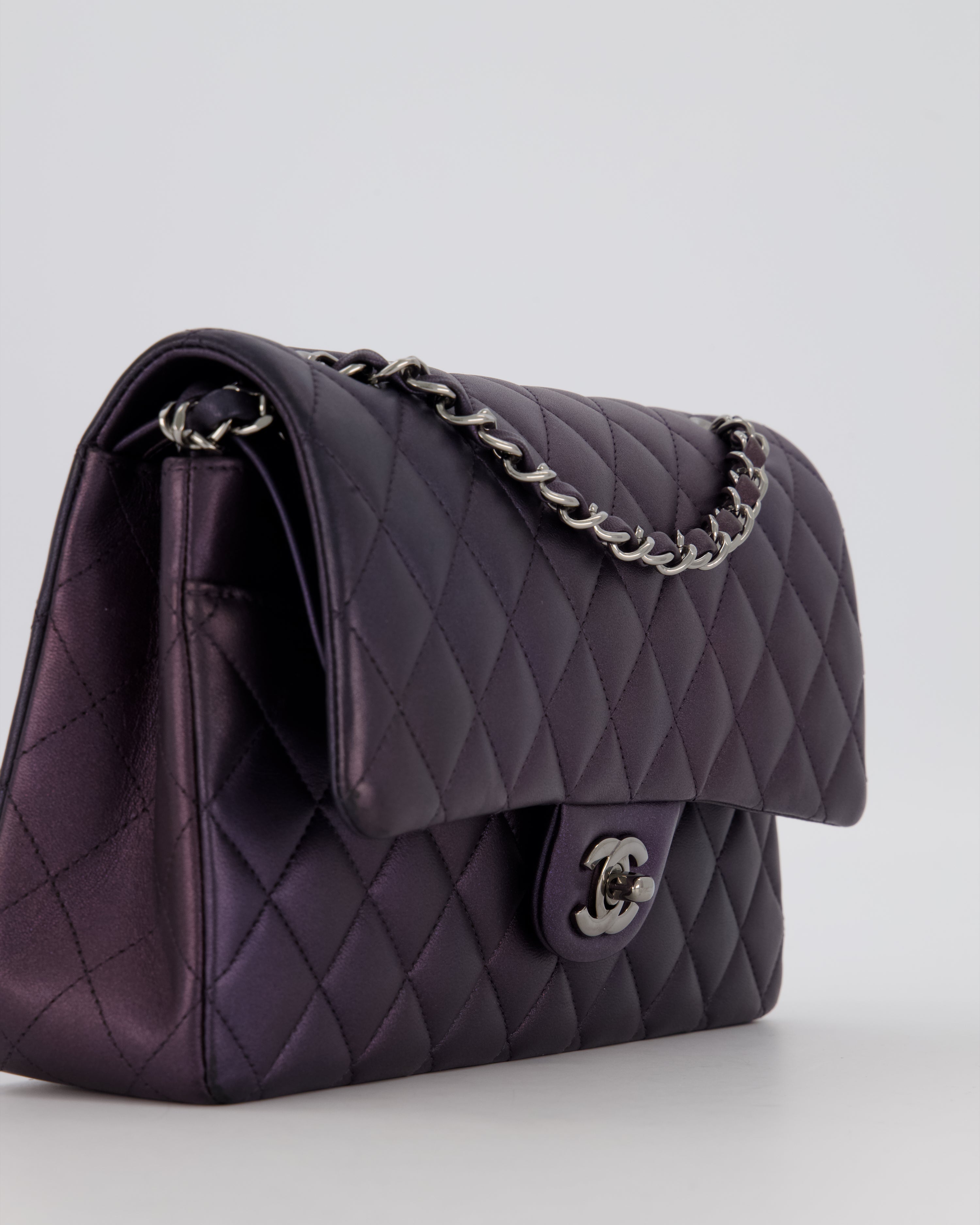Chanel Purple Iridescent Medium Classic Double Flap Bag in Lambskin Leather with Ruthenium Hardware