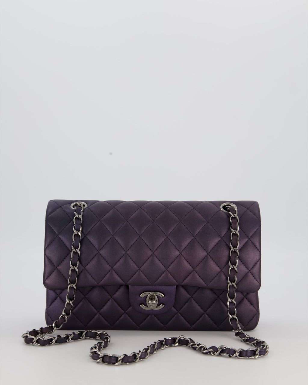 Chanel Purple Iridescent Medium Classic Double Flap Bag in Lambskin Leather with Ruthenium Hardware