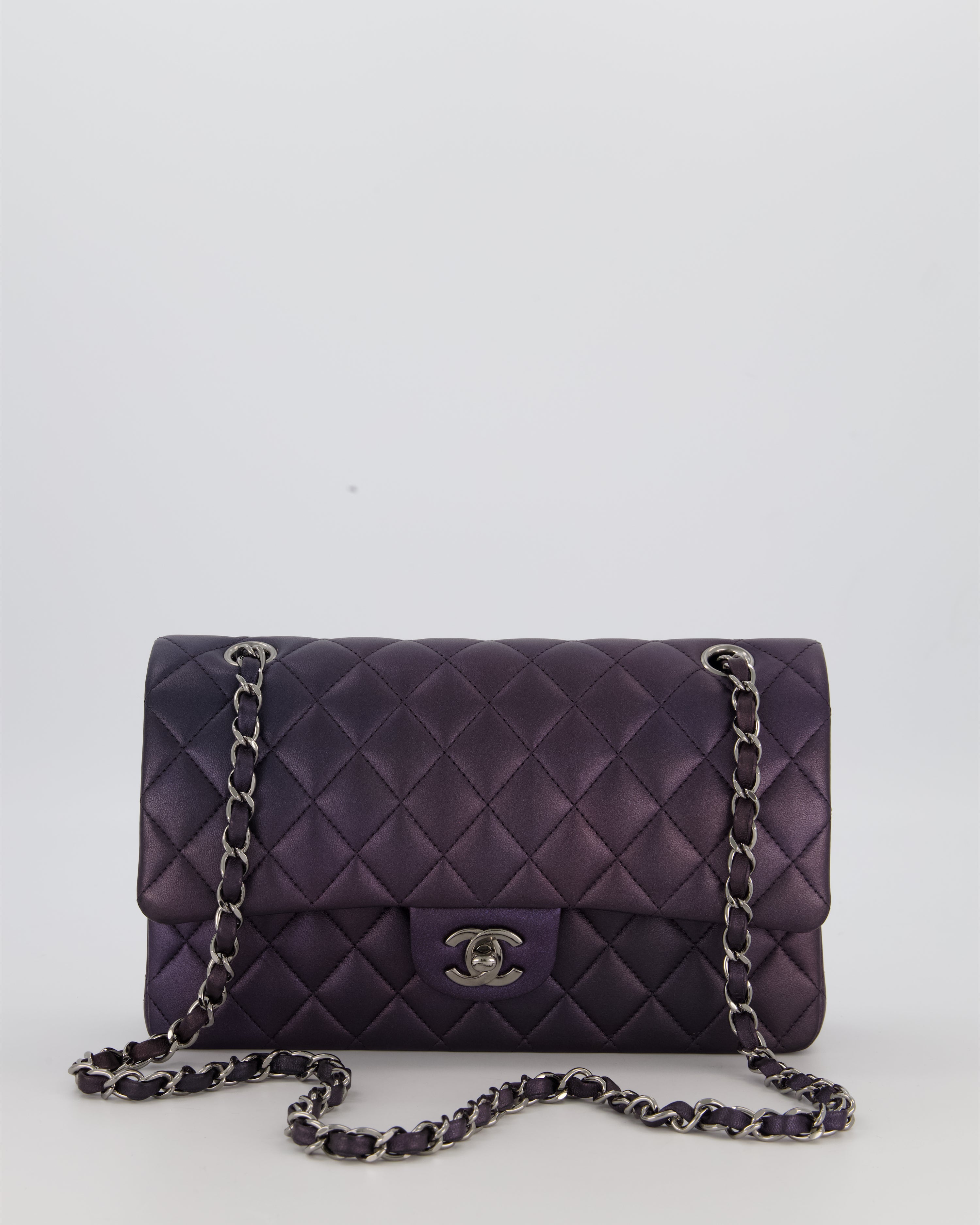 Chanel Purple Iridescent Medium Classic Double Flap Bag in Lambskin Leather with Ruthenium Hardware