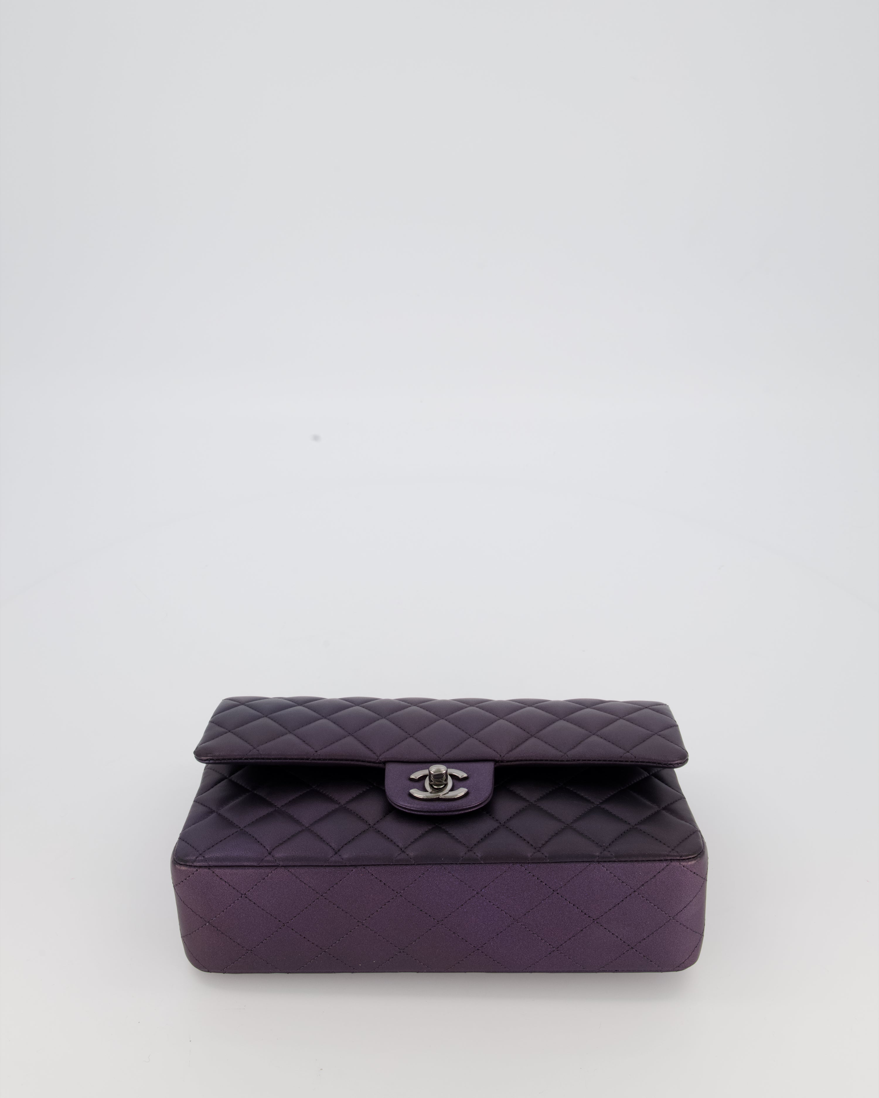 Chanel Purple Iridescent Medium Classic Double Flap Bag in Lambskin Leather with Ruthenium Hardware
