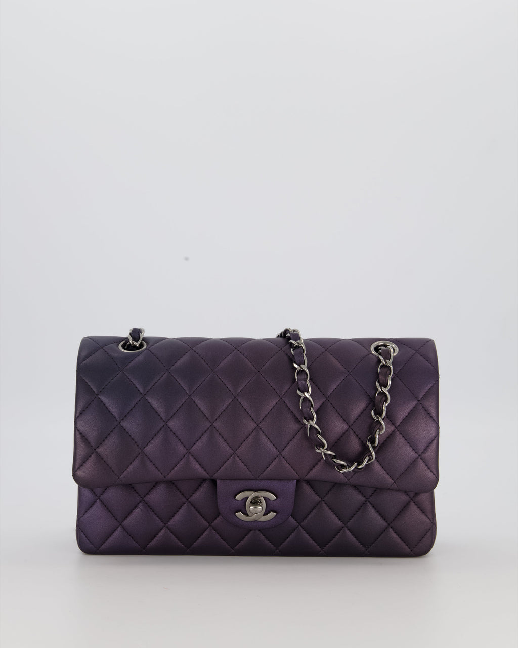 Chanel Purple Iridescent Medium Classic Double Flap Bag in Lambskin Leather with Ruthenium Hardware