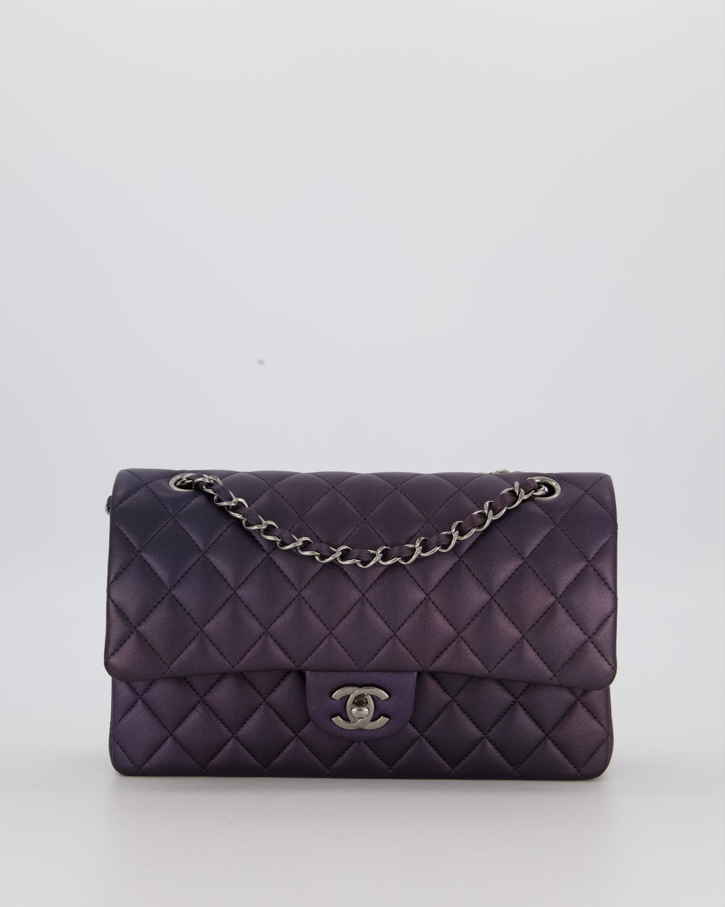Chanel Purple Iridescent Medium Classic Double Flap Bag in Lambskin Leather with Ruthenium Hardware