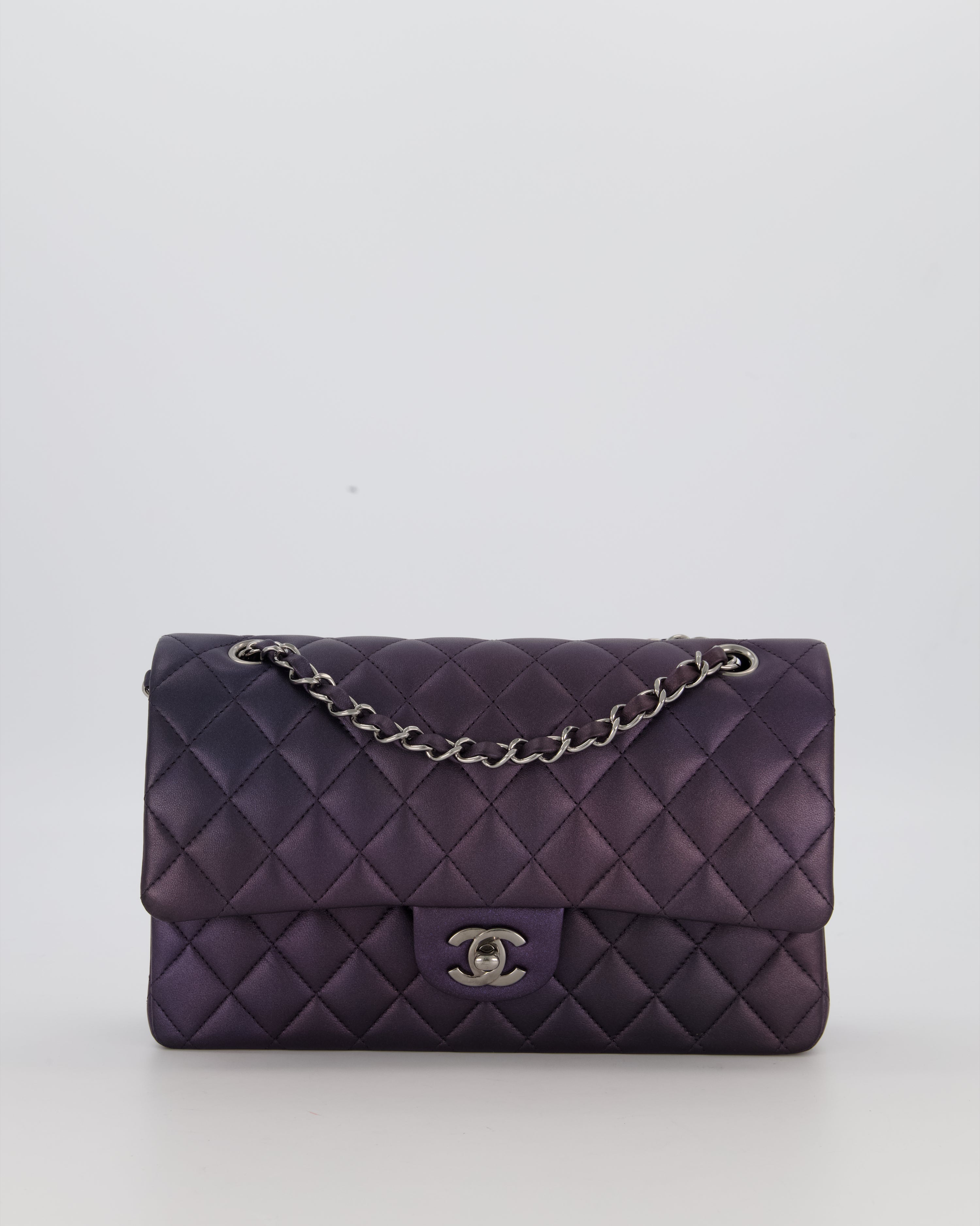Chanel Purple Iridescent Medium Classic Double Flap Bag in Lambskin Leather with Ruthenium Hardware