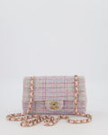 Chanel Lilac, Blue and Green Tweed Mini Rectangular Single Flap Bag with Gold Hardware