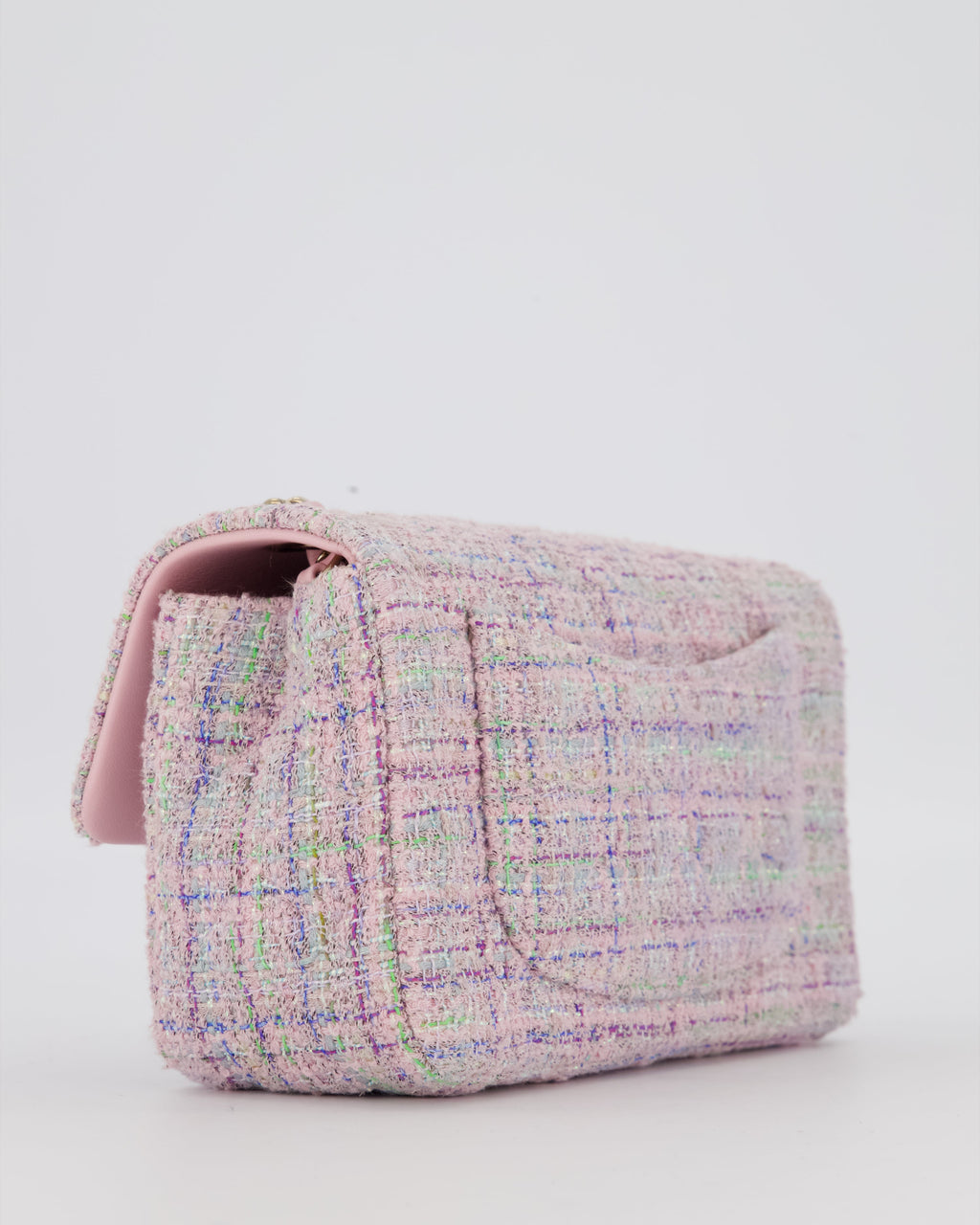 Chanel Lilac, Blue and Green Tweed Mini Rectangular Single Flap Bag with Gold Hardware
