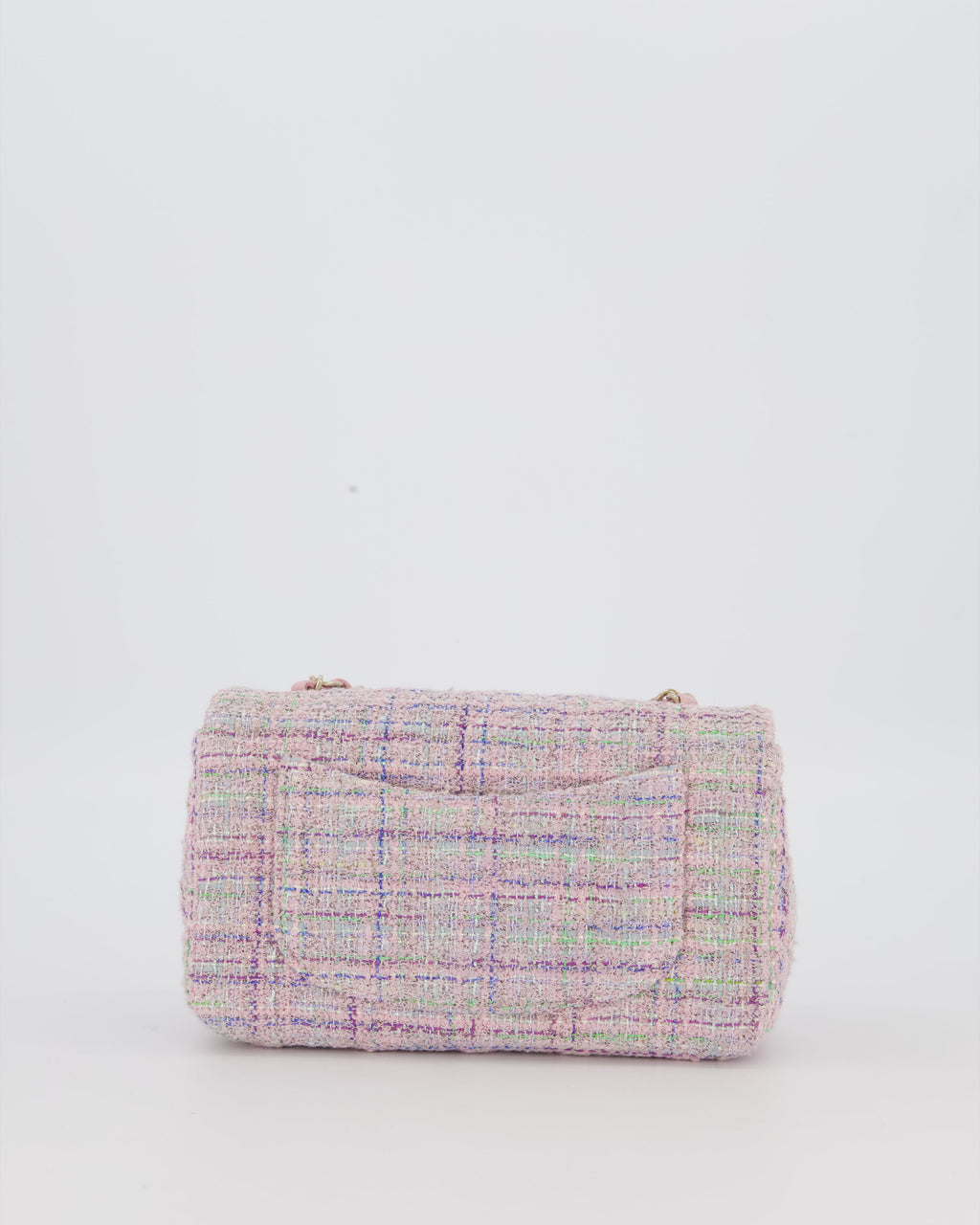 Chanel Lilac, Blue and Green Tweed Mini Rectangular Single Flap Bag with Gold Hardware