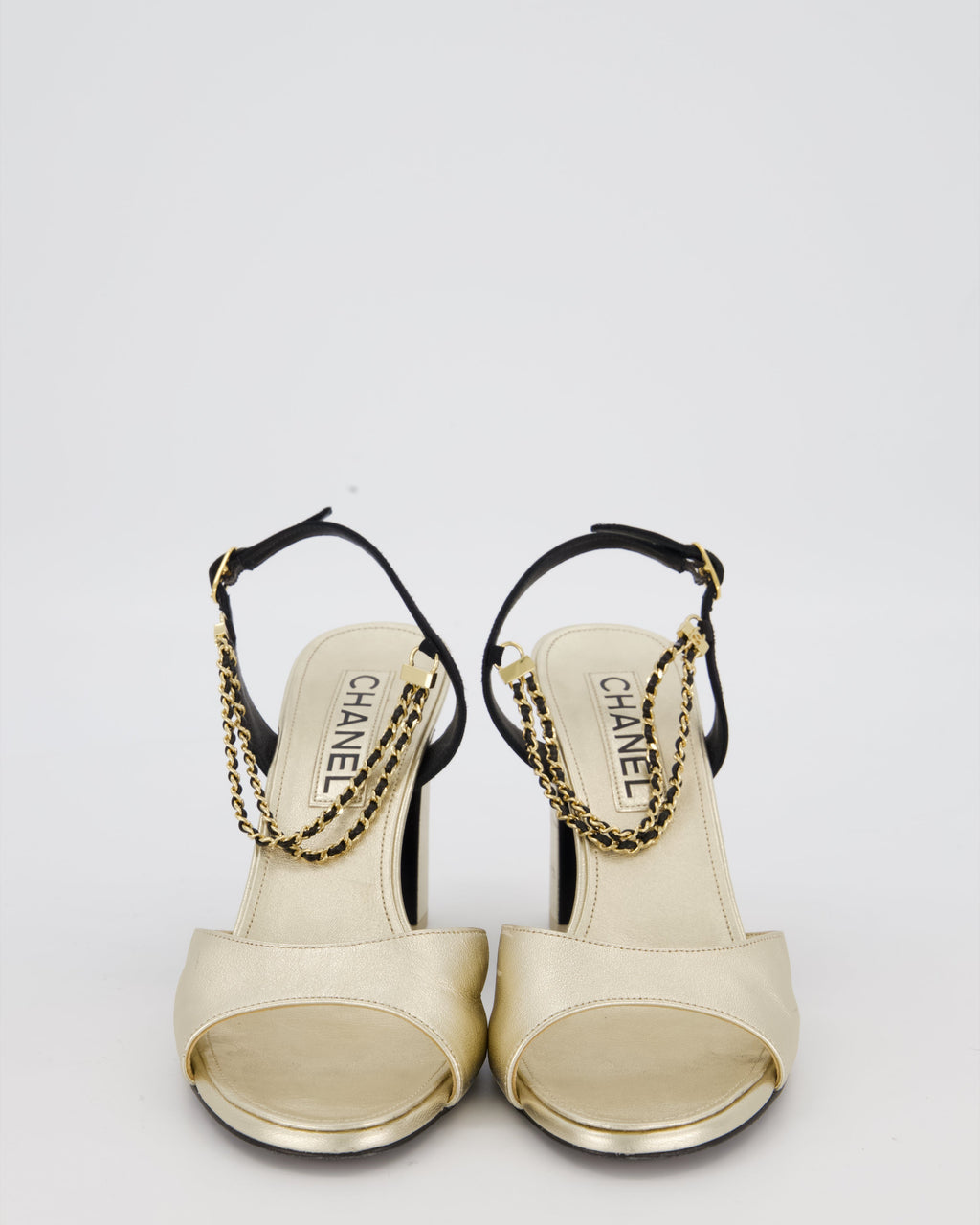 Chanel Gold Sandals With Block Heels and Chains Details Size EU 38.5 (UK 5.5)