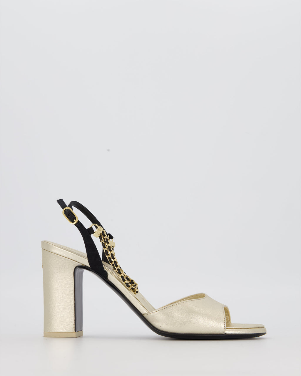 Chanel Gold Sandals With Block Heels and Chains Details Size EU 38.5 (UK 5.5)