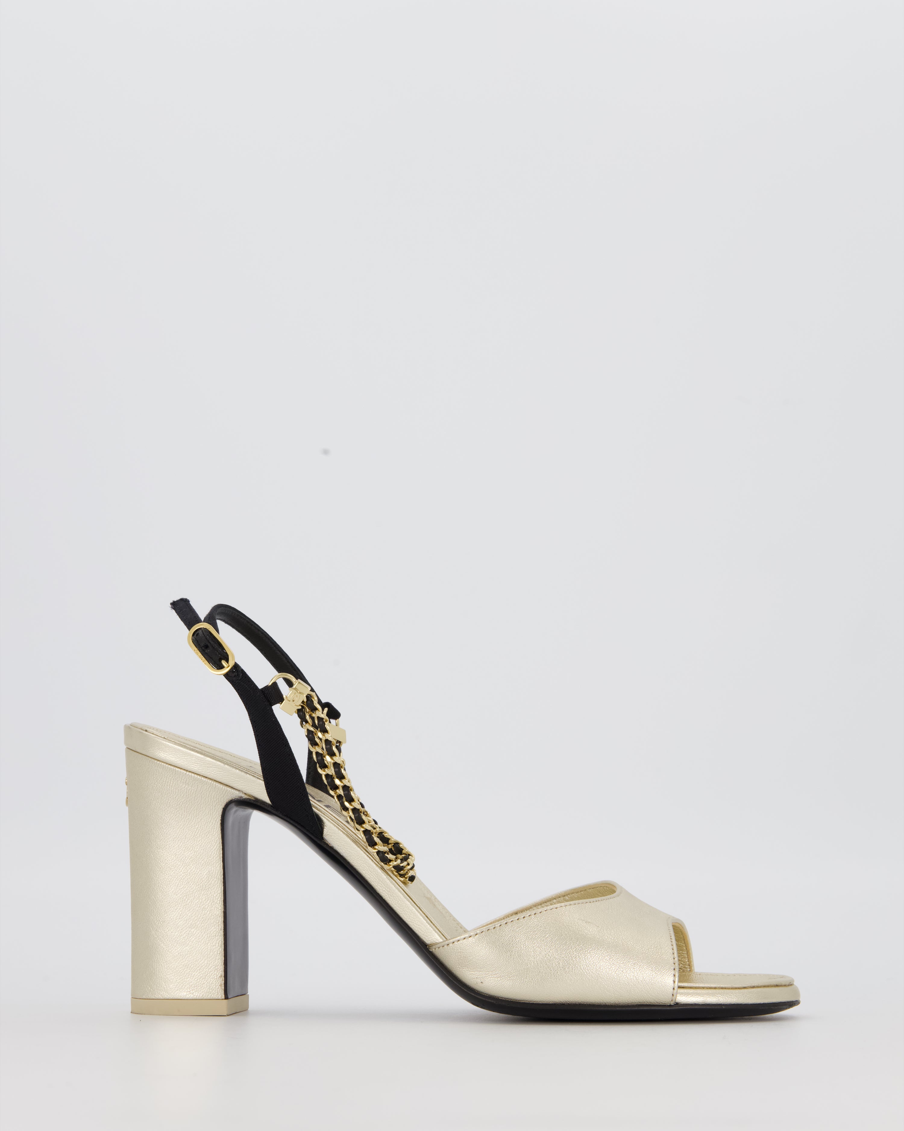 Chanel Gold Sandals With Block Heels and Chains Details Size EU 38.5 (UK 5.5)