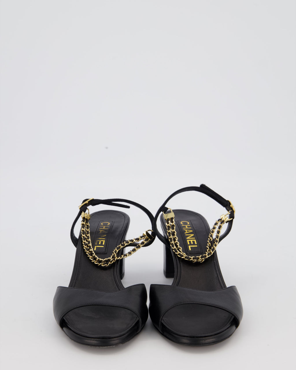 Chanel Black Sandals With Block Heels and Chains Details Size EU 38.5 (UK 5.5)