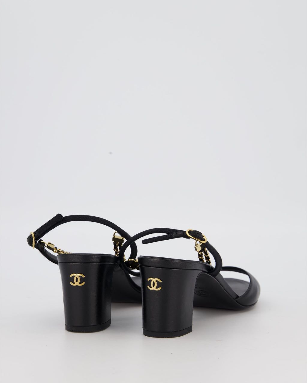 Chanel Black Sandals With Block Heels and Chains Details Size EU 38.5 (UK 5.5)