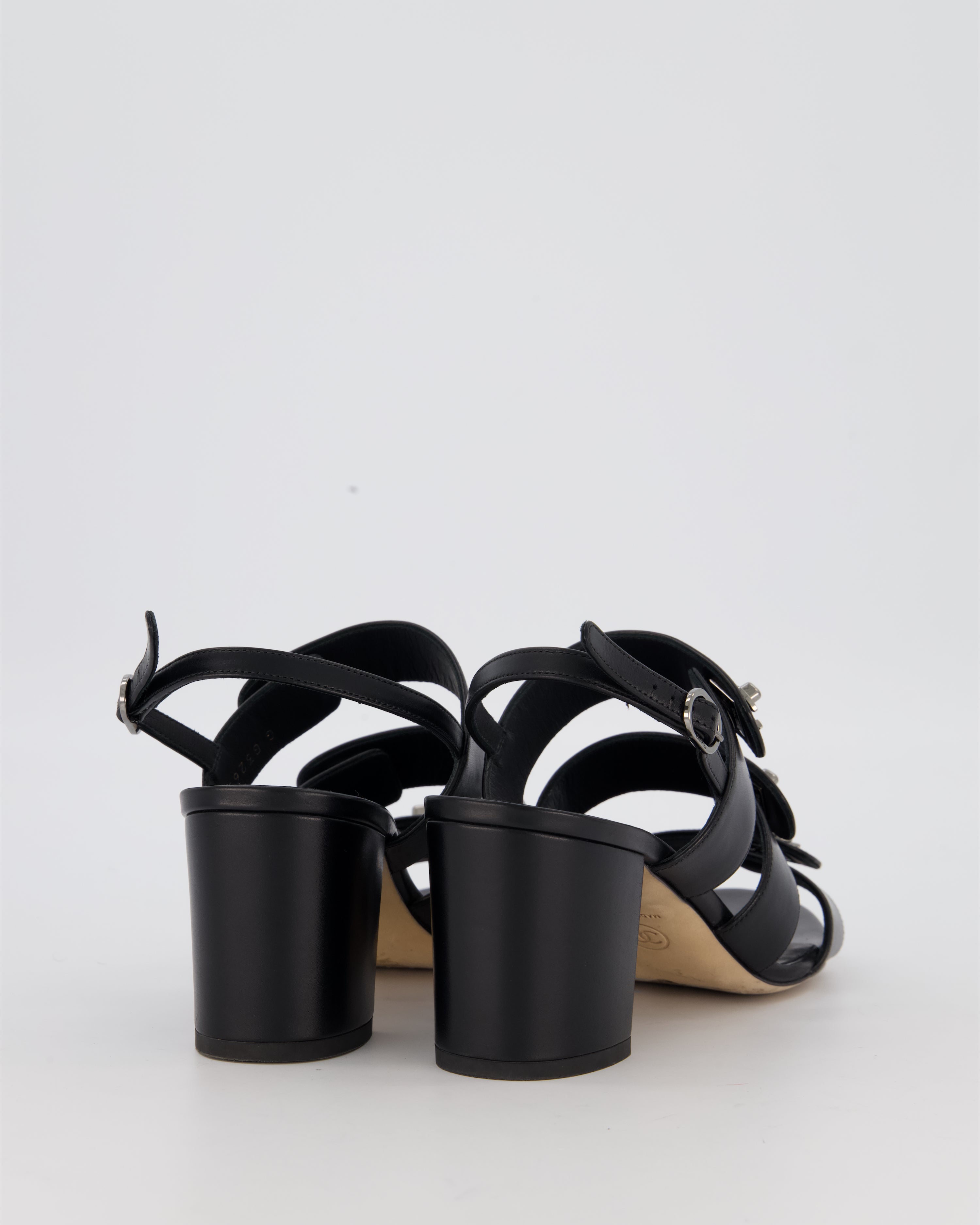 Chanel Black Sandals With Block Heel and CC Turnlock Details Size EU 38.5