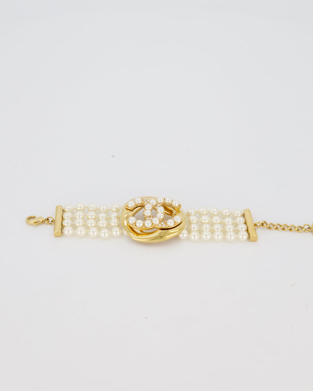 Chanel Pearls and Gold Turnlock Bracelet With CC Logo