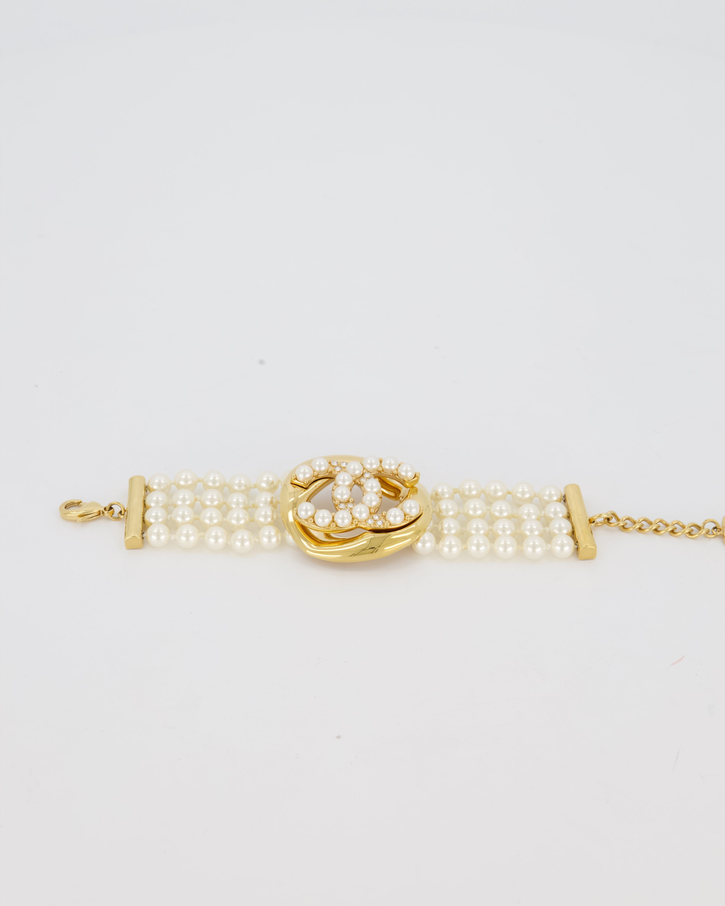 Chanel Pearls and Gold Turnlock Bracelet With CC Logo