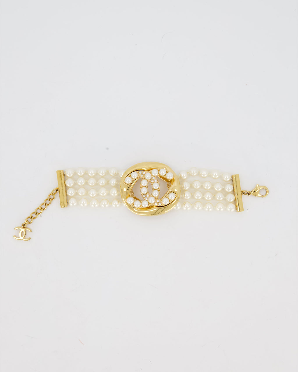 Chanel Pearls and Gold Turnlock Bracelet With CC Logo