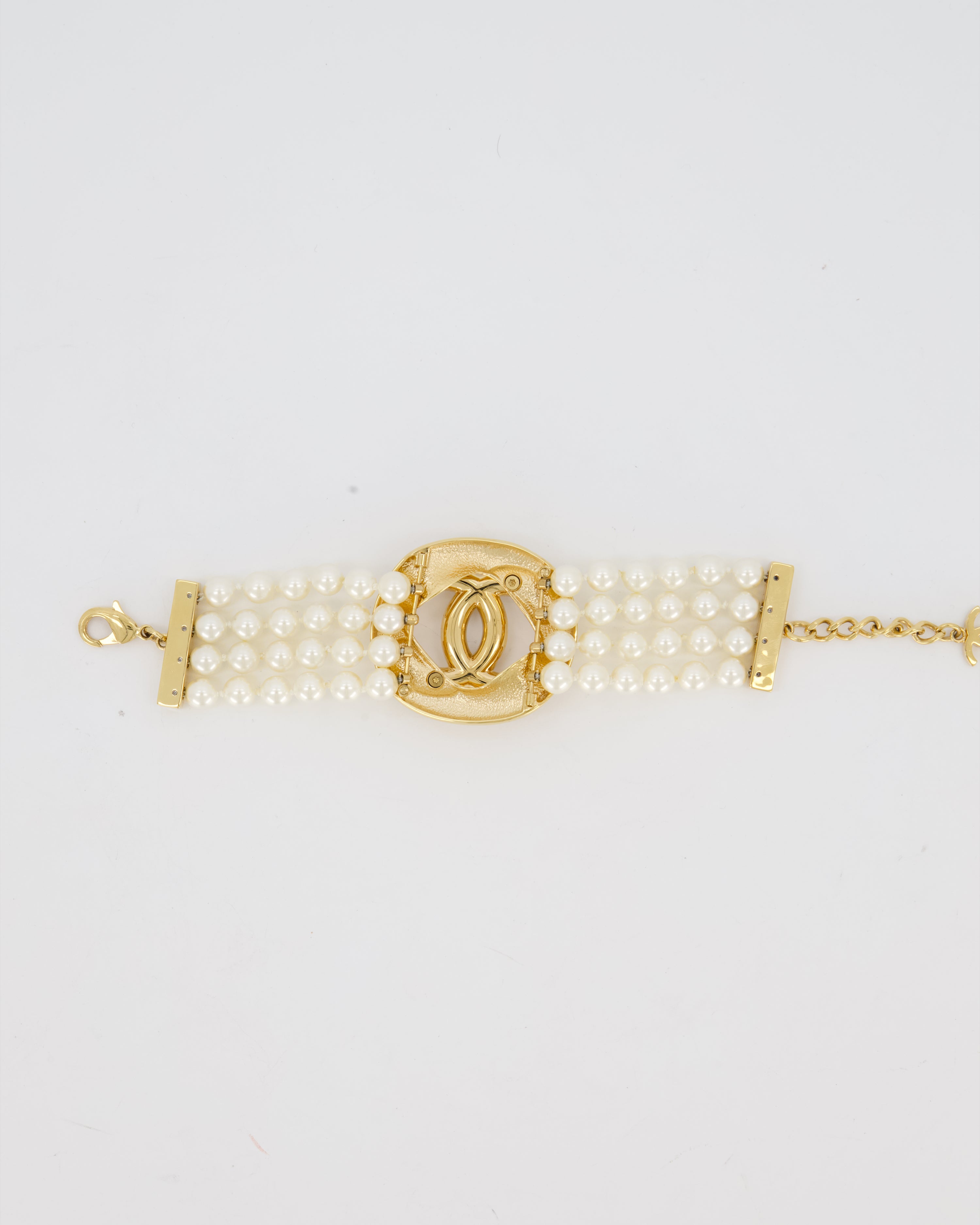 Chanel Pearls and Gold Turnlock Bracelet With CC Logo