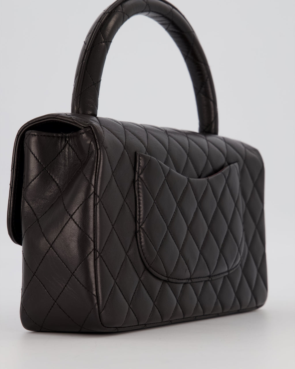 Chanel Black Vintage Top Handle Medium Single Flap Bag in Lambskin Leather with 24K Gold Hardware