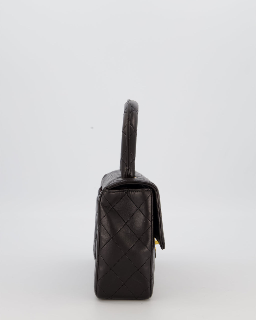 Chanel Black Vintage Top Handle Medium Single Flap Bag in Lambskin Leather with 24K Gold Hardware